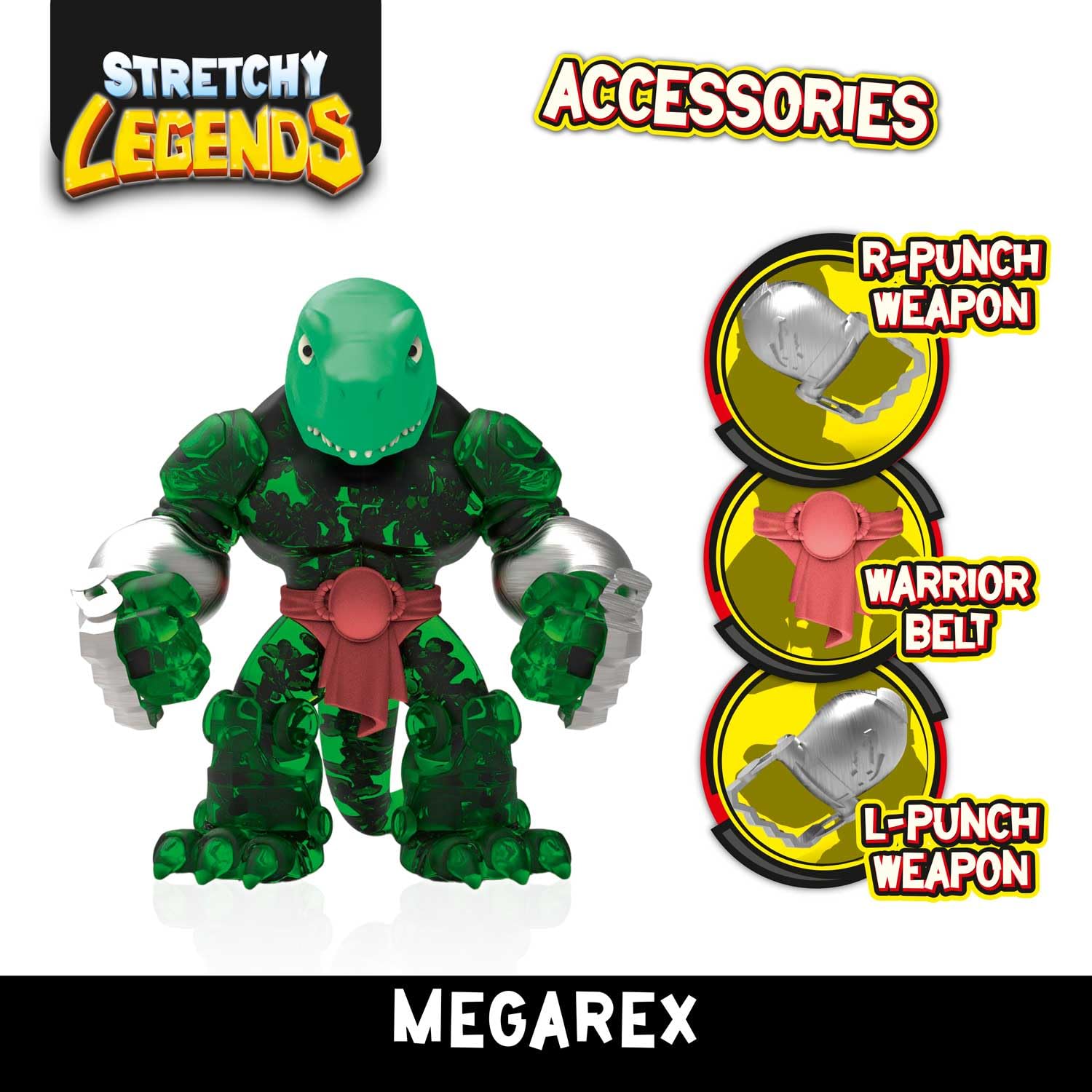 STRETCHY LEGENDS Megarex Stretchy Action Figure – Neon Slime Filled Dinosaur with Movable Jaw & 3 Accessories 7