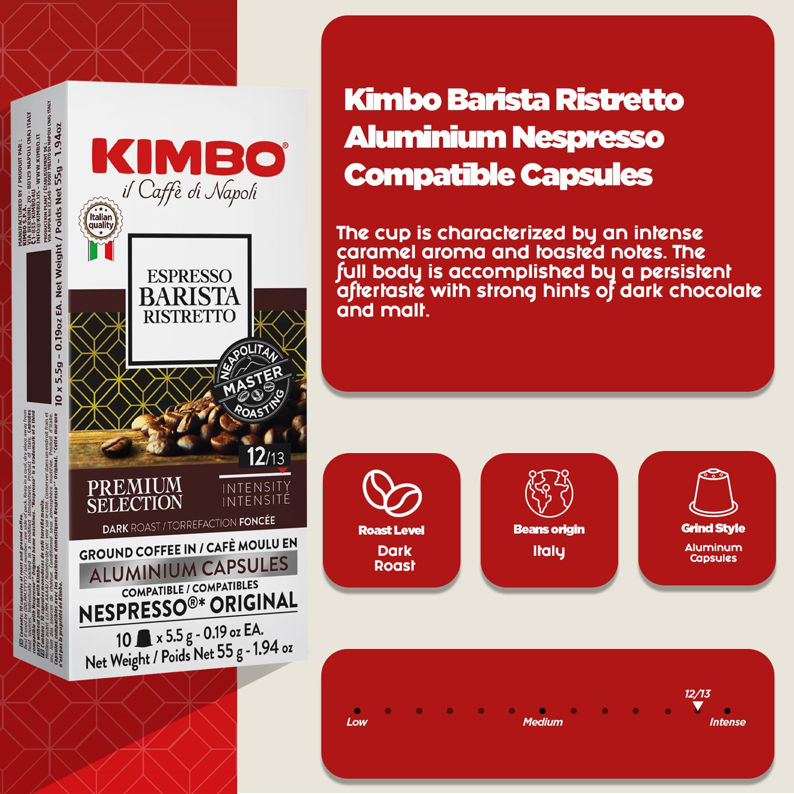 Kimbo - Espresso Barista Ristretto Coffee Capsules (30-Pack) | Nespresso Compatible | Dark Roast 100% Arabica | Aluminium Pods 4