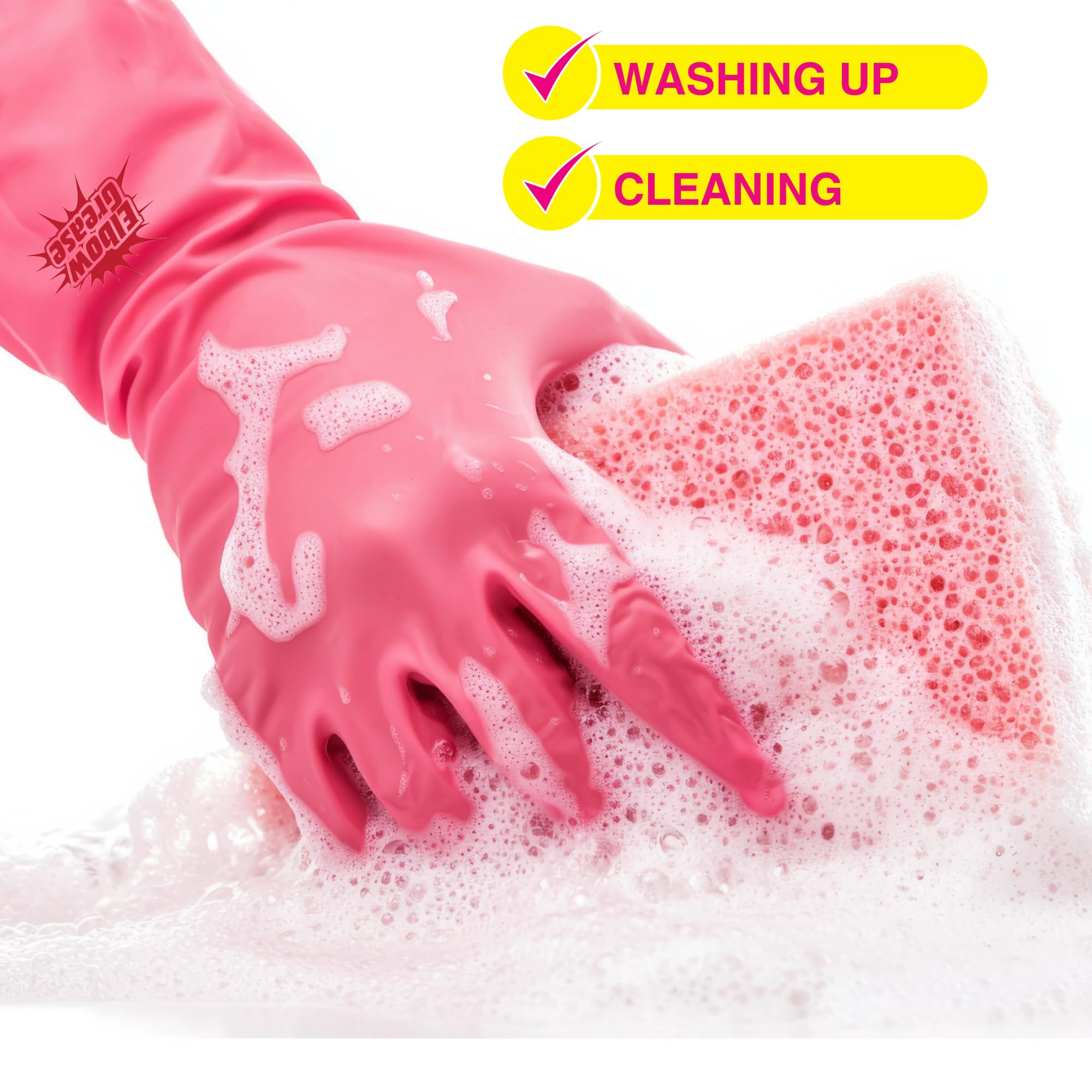 Elbow Grease - Pink Rubber Cleaning Gloves | Super Strong, Cotton Lined, Non-Slip Grip 3