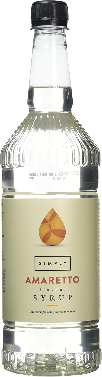 Simply - Amaretto Syrup 1 Litre, Vegan & Nut Free Flavoured Syrup for Coffee, Cocktails & Drinks