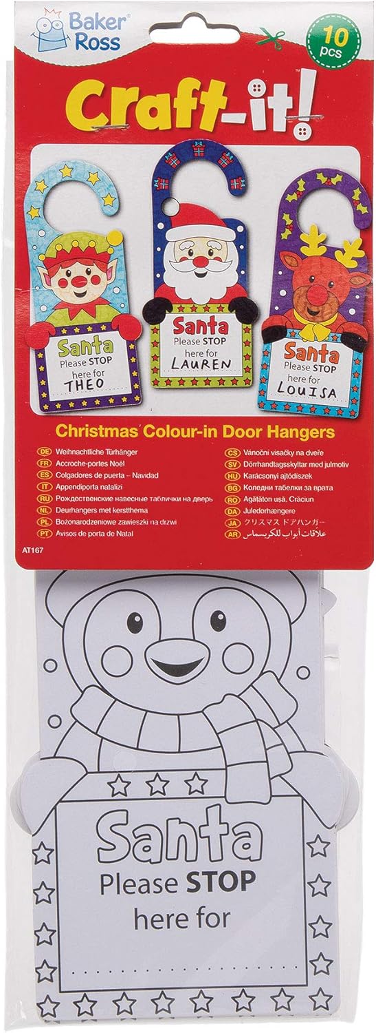 Baker Ross AT167 Christmas Colour in Door Hangers - Pack of 10 Festive Papercraft Decorations