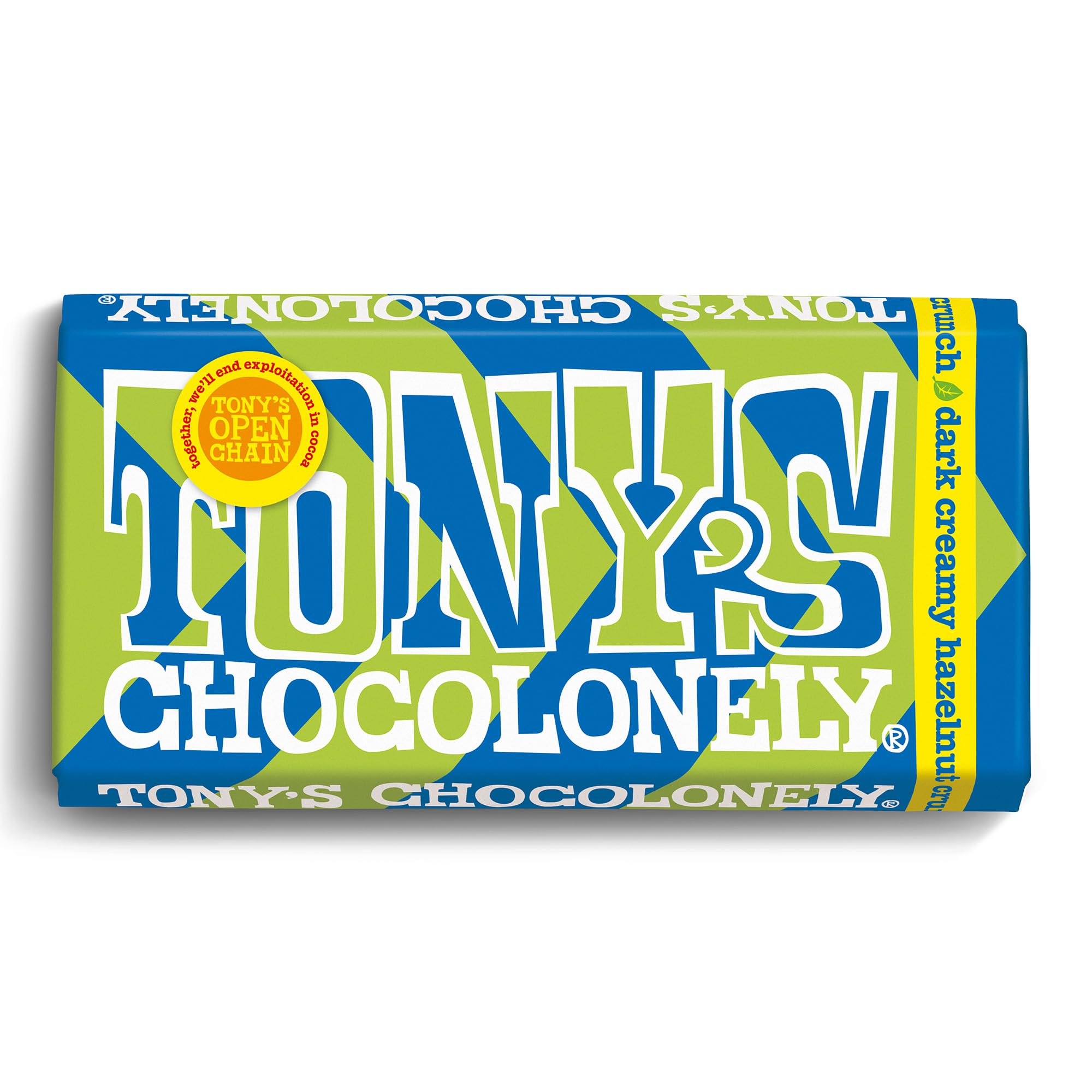 Tony's Chocolonely Dark Creamy Hazelnut Crunch Chocolate Bar 180g - Belgian Fairtrade Vegan Chocolate