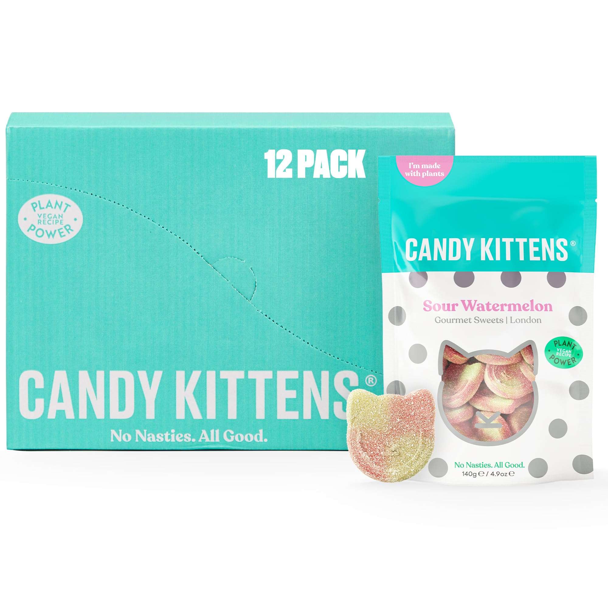 Candy Kittens Sour Watermelon Vegan Sweets – 54g Pack of 12 – Fruity Fizzy Chewy Treats
