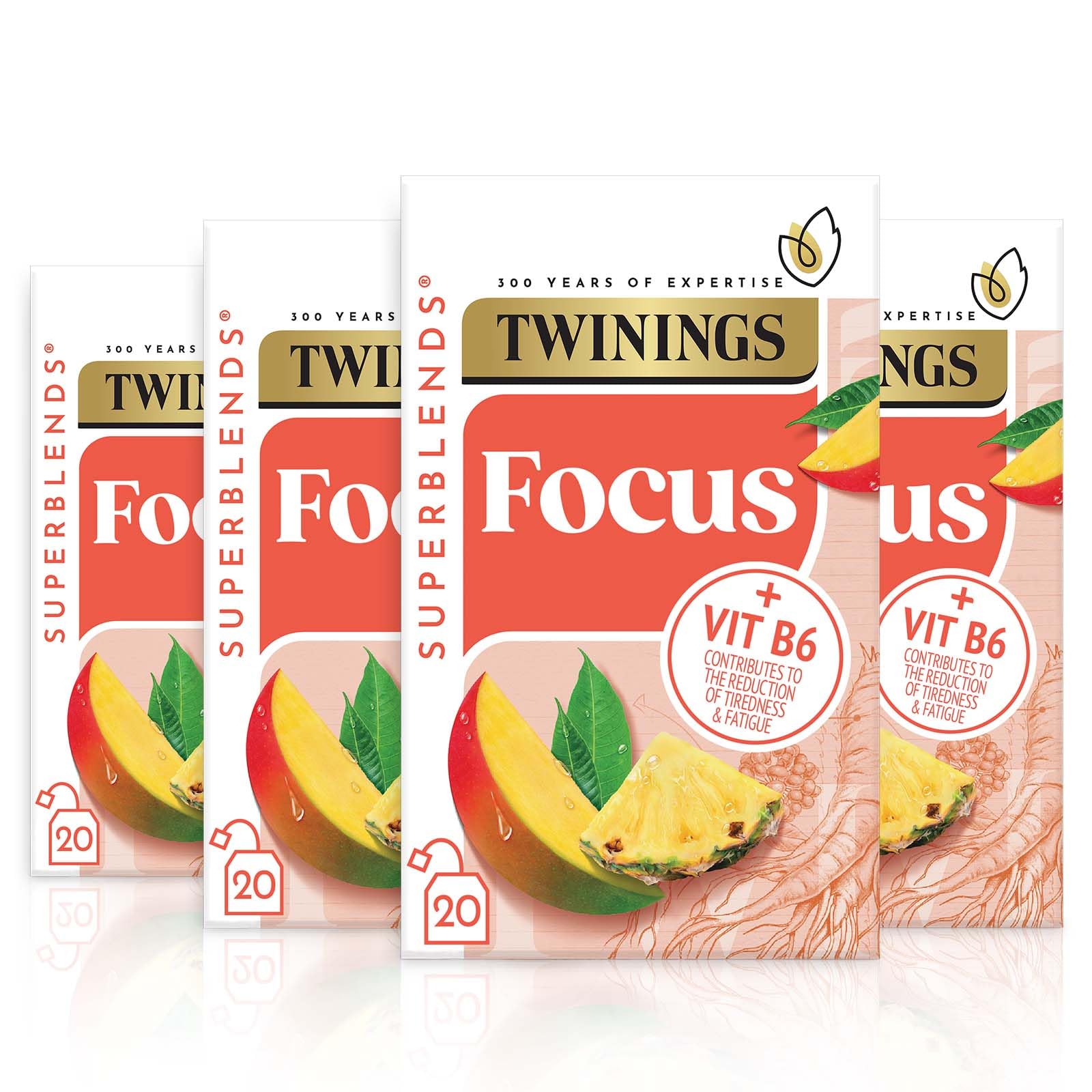 Twinings Superblends Focus Herbal Tea - Mango & Pineapple Infusion with Ginseng & Vitamin B6, 80 Biodegradable Tea Bags