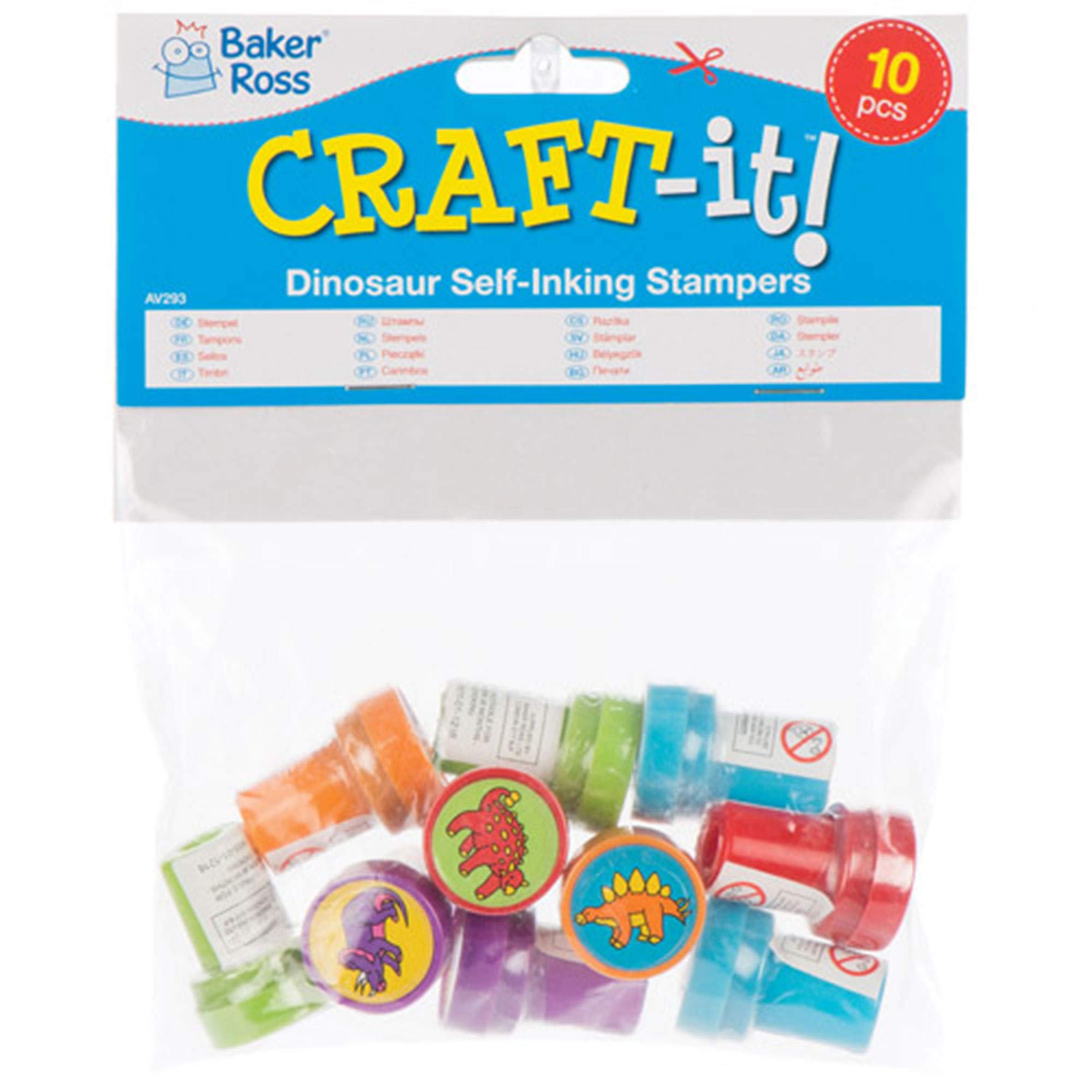 Baker Ross Dinosaur Self-Inking Stampers - Arts & Crafts Toy for Kids, 10-Pack with Assorted Designs 4