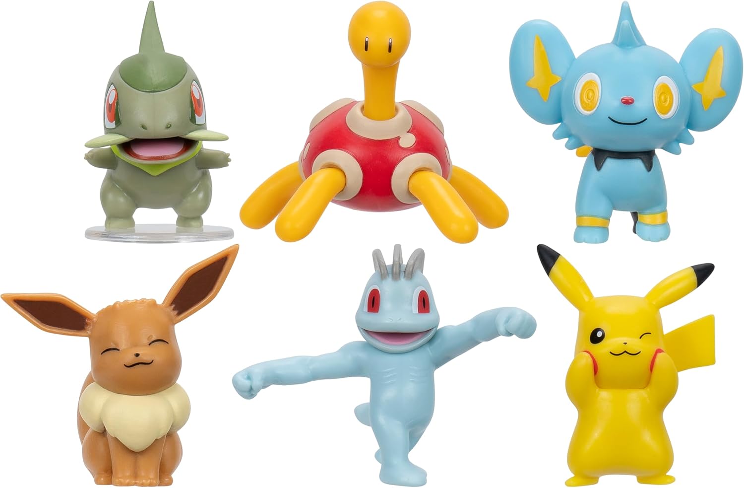 Pokémon Battle Figure 6 Pack - 2-Inch Action Figures of Pikachu, Shuckle, Axew, Shinx, Eevee & Machop
