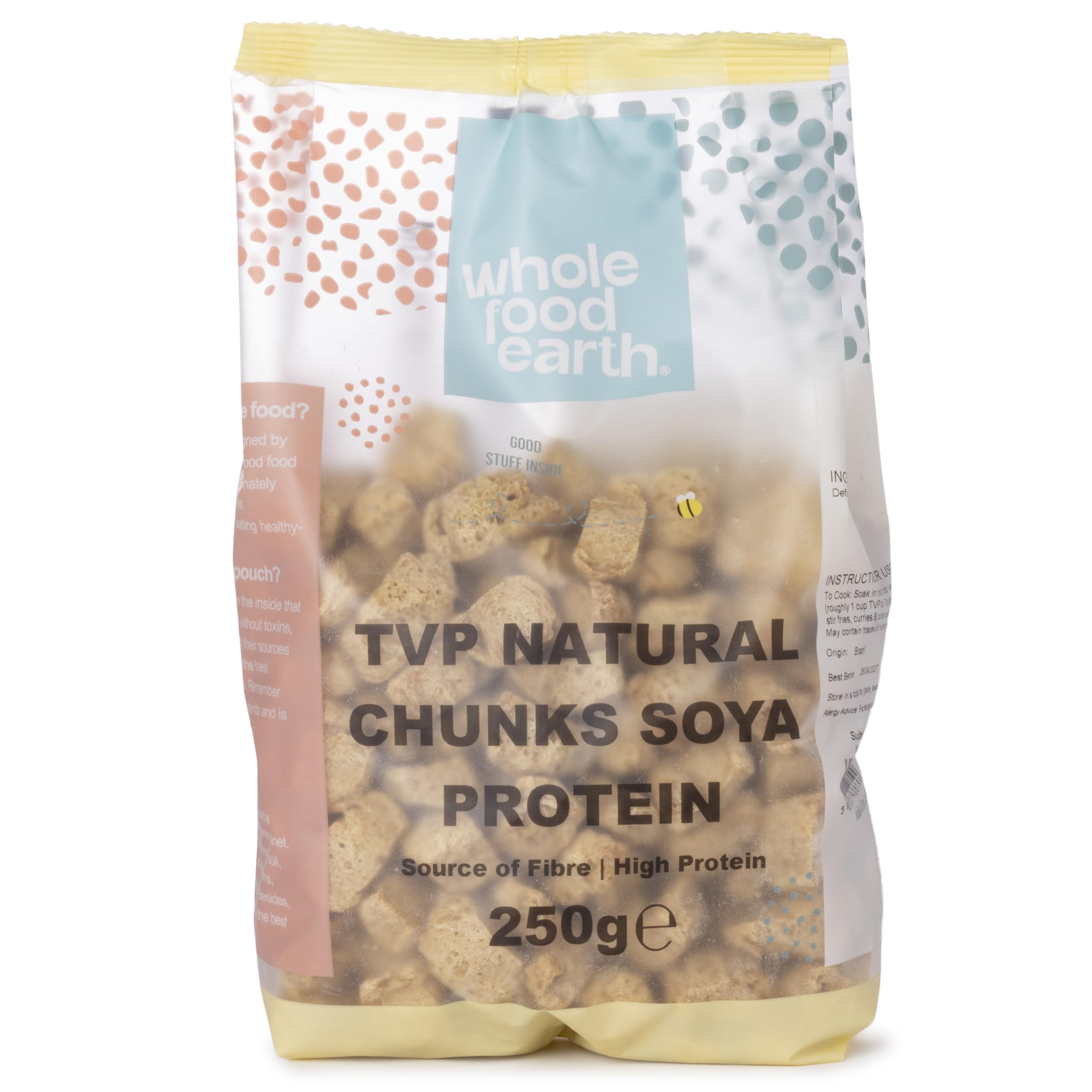 Wholefood Earth TVP Natural Chunks Soya Protein - GMO-Free Vegetarian Protein | 250g