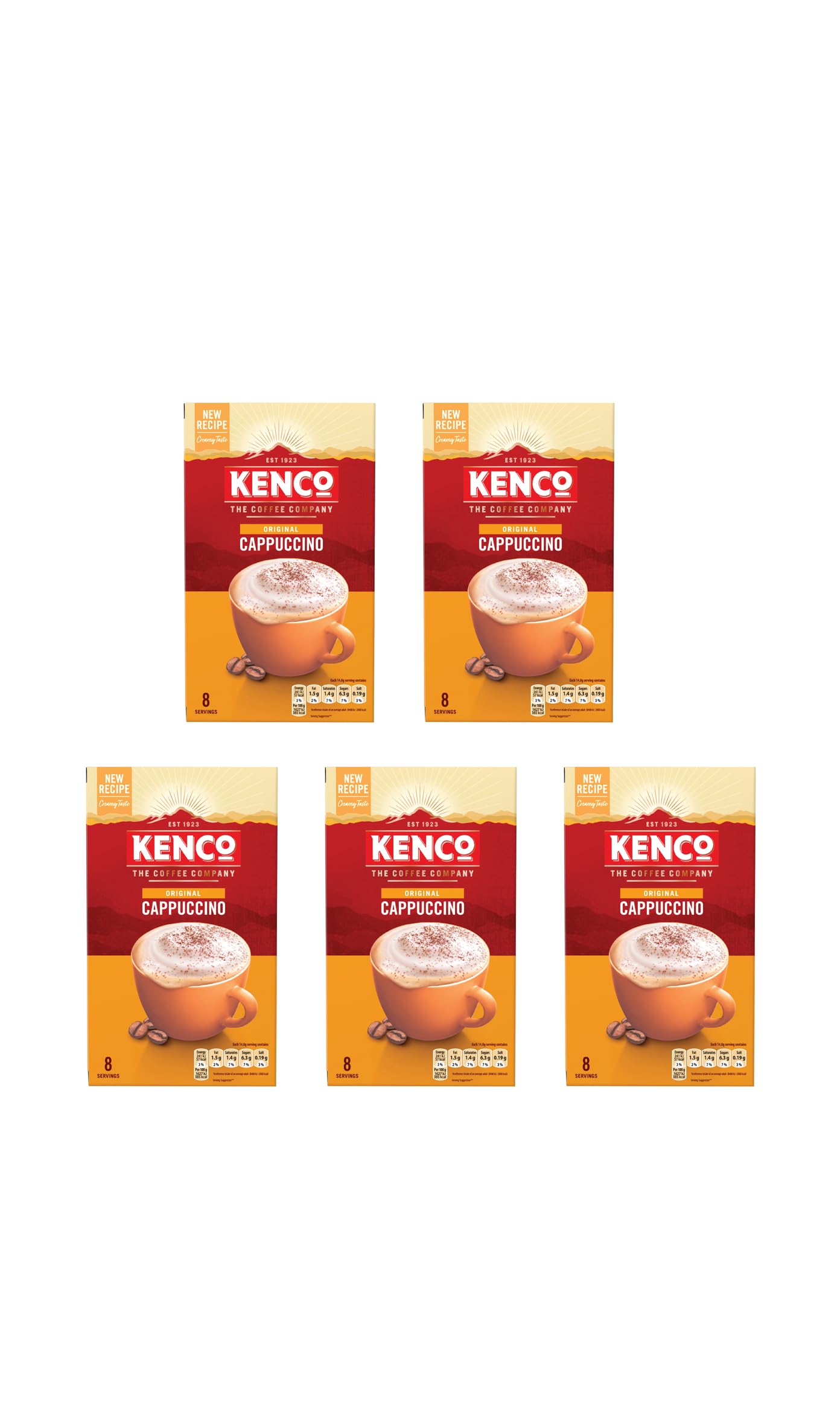 Kenco - Cappuccino Instant Coffee Sachets (Pack of 5, 40 Sachets, 592g)