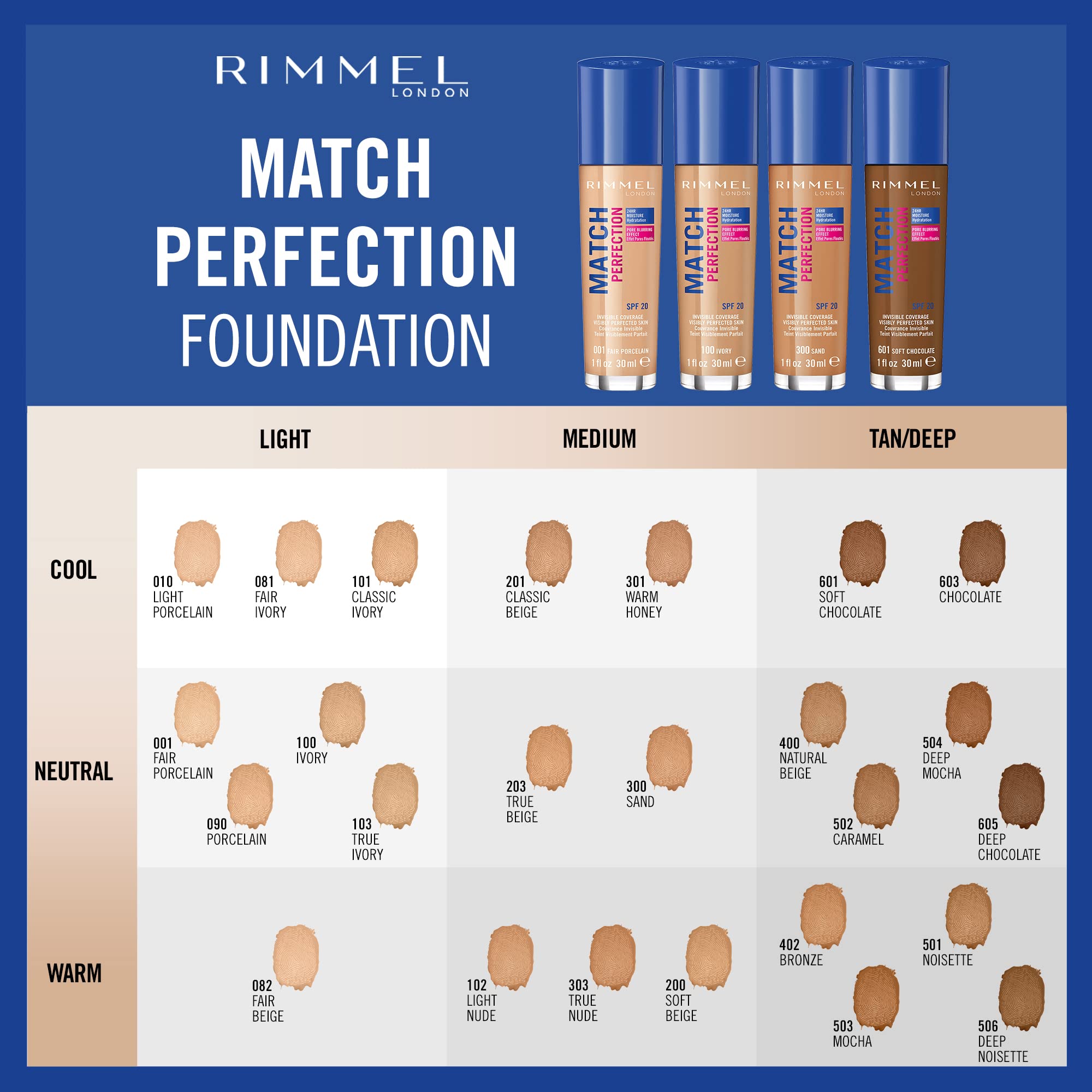 Rimmel Match Perfection Foundation - Light Perfecting Liquid Foundation SPF 20, True Nude 303, Medium Coverage, 24hr Hydration 3