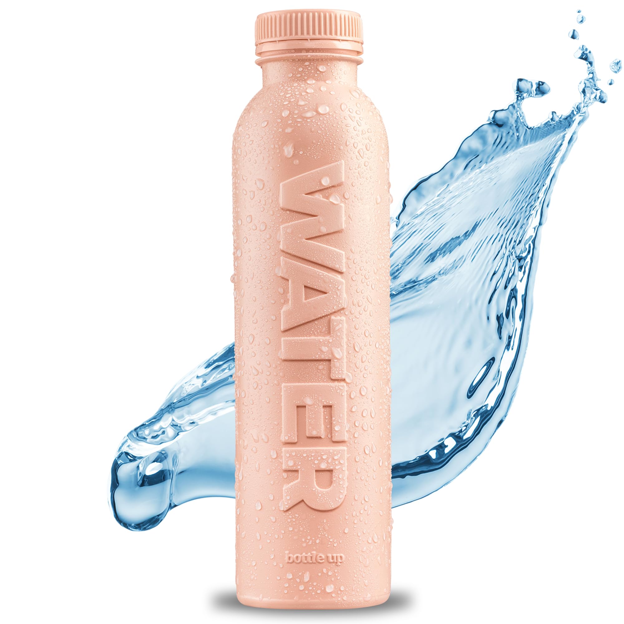 Bottle Up Reusable BPA-Free 500ml Plant-Based Water Bottle – Champagne Pink, Prefilled with Still Spring Water