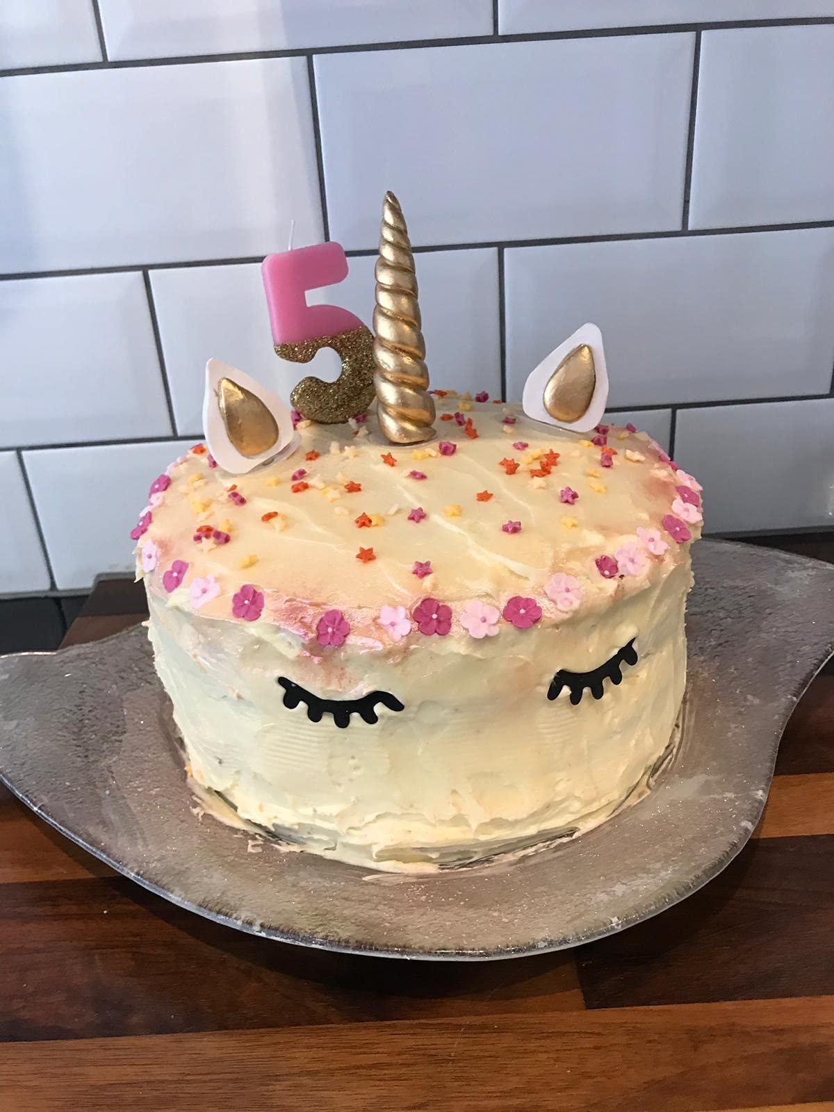 Talking Tables Pink Number 4 Candle with Gold Glitter - Birthday Cake Decoration