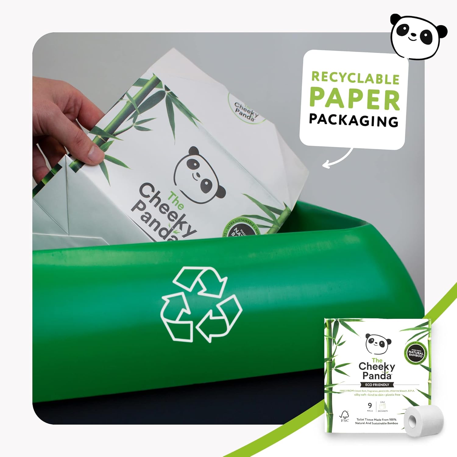 The Cheeky Panda - Bamboo Toilet Paper 9 Rolls | Plastic-Free, FSC-Certified, Hypoallergenic 3