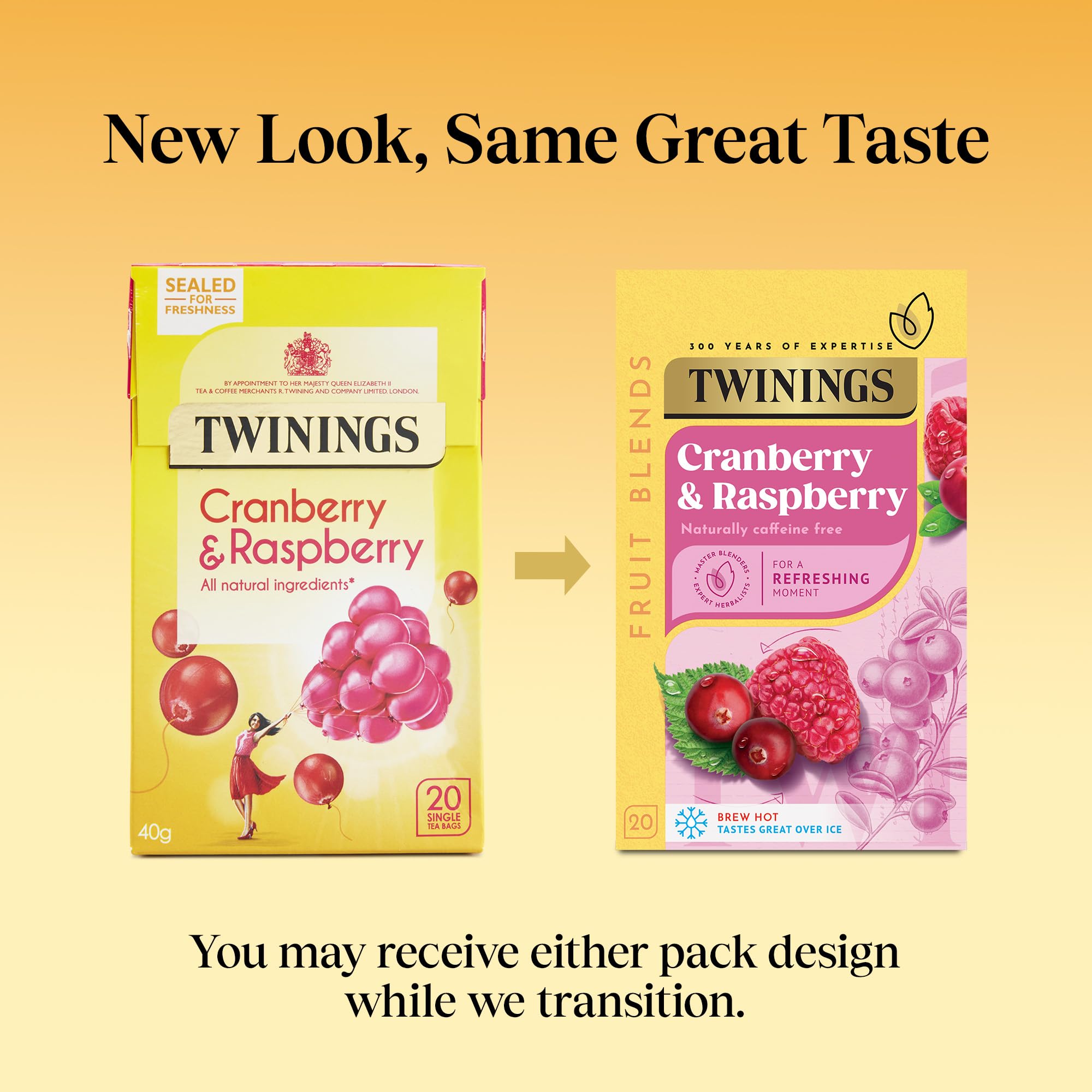Twinings - Cranberry & Raspberry Fruit Infusion Tea 80 Biodegradable Bags (4 x 20) Caffeine-Free Herbal Vegan Tea