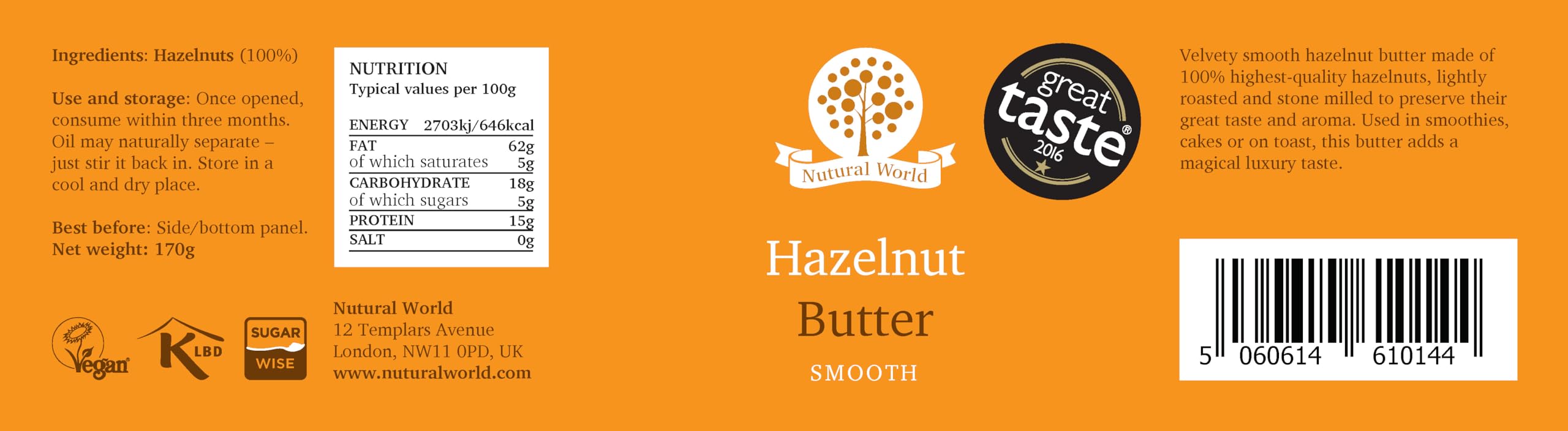 Nutural World - Smooth Hazelnut Butter (170g) - 100% Pure Single Ingredient 5