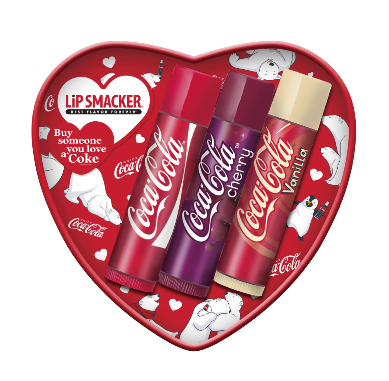 Lip Smacker Coca-Cola Heart Lip Balm Set - Hydrating, Collectible Tin | Unisex Children 1