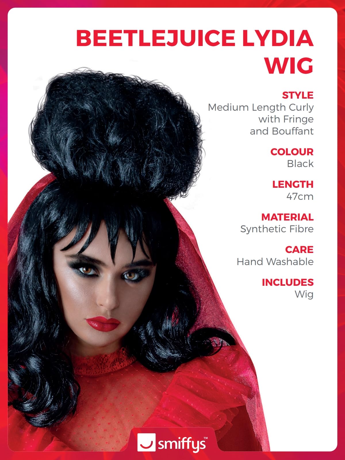 Smiffys Beetlejuice Lydia Mid-Length Black Wig with Fringe 7