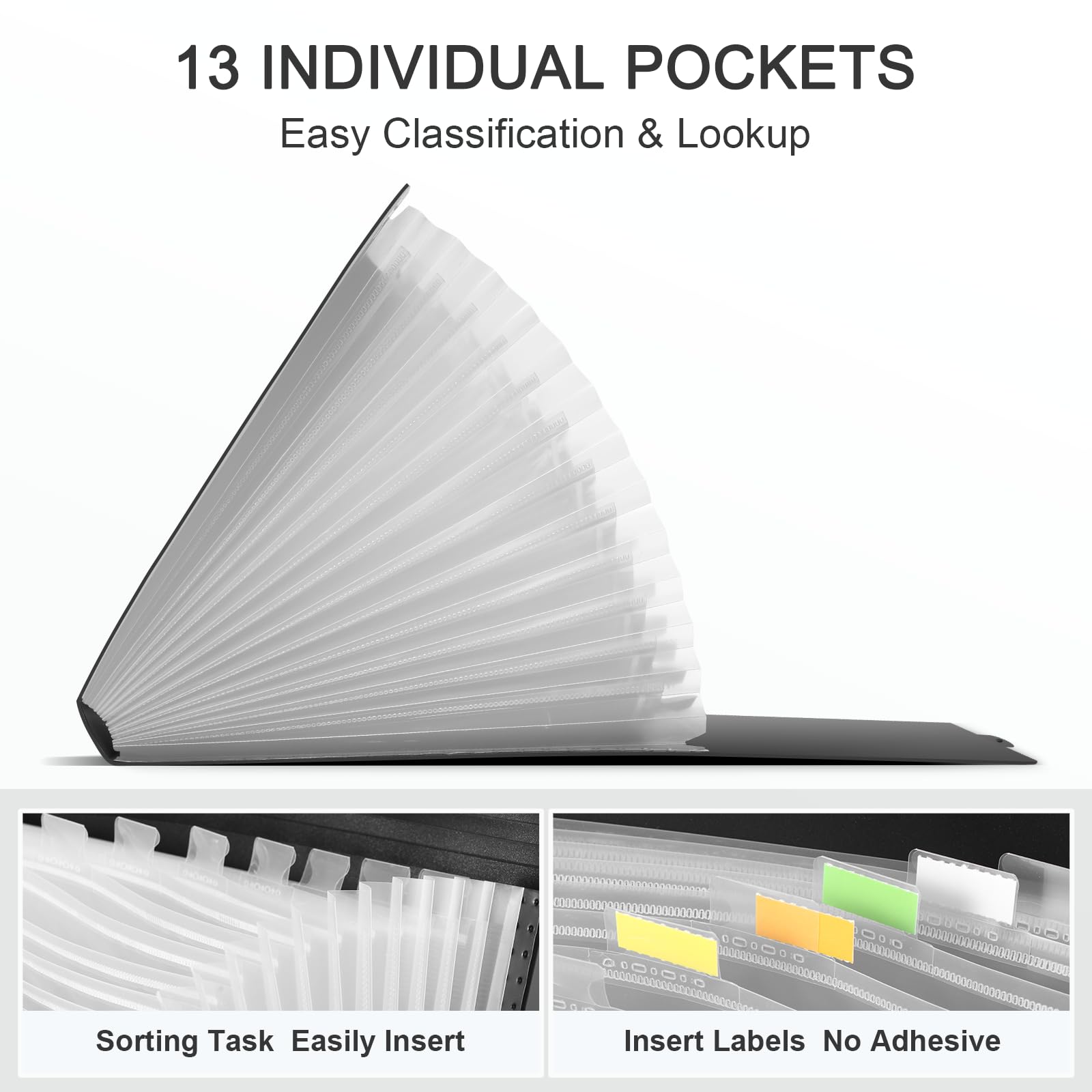 Diboniur A4 Expanding File Organiser - 13 Pockets, Black PP Material | Holds 500 Sheets 2
