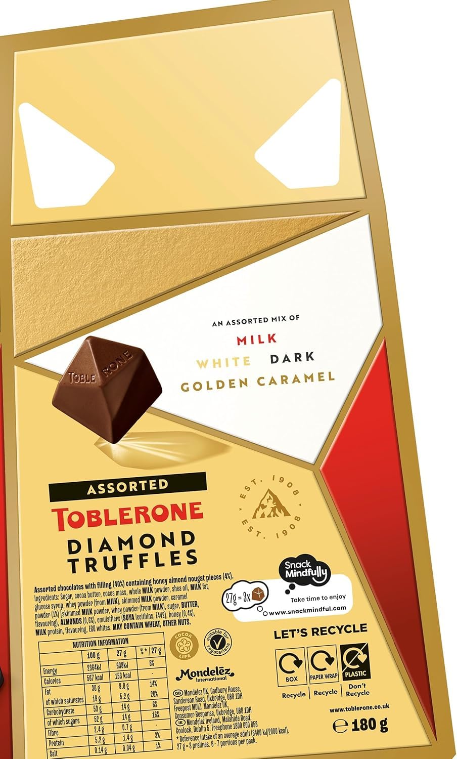 Toblerone Assorted Diamond Chocolate Truffles - Milk, Dark & Golden Caramel Praline, 180g 7