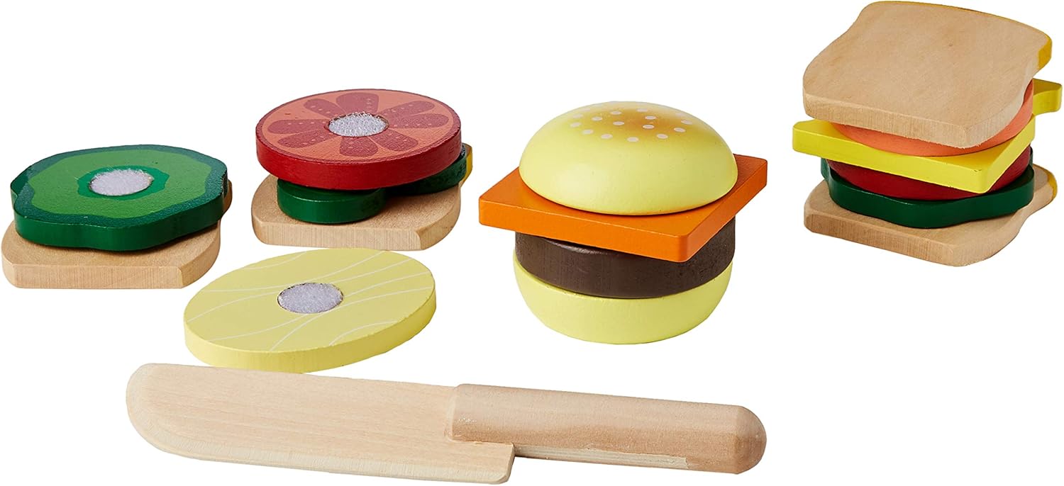 Melissa & Doug Wooden Sandwich Making Set - Pretend Play Food Kit for Ages 3+