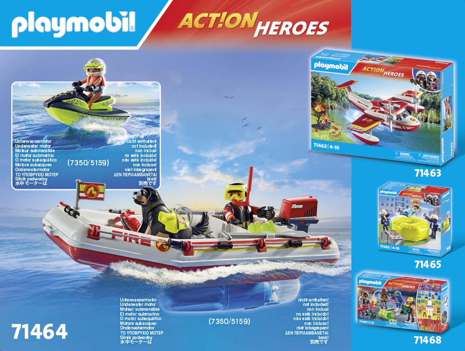 Playmobil 71464 Action Heroes: Fireboat with Aqua Scooter - Water Rescue Playset for Kids 6