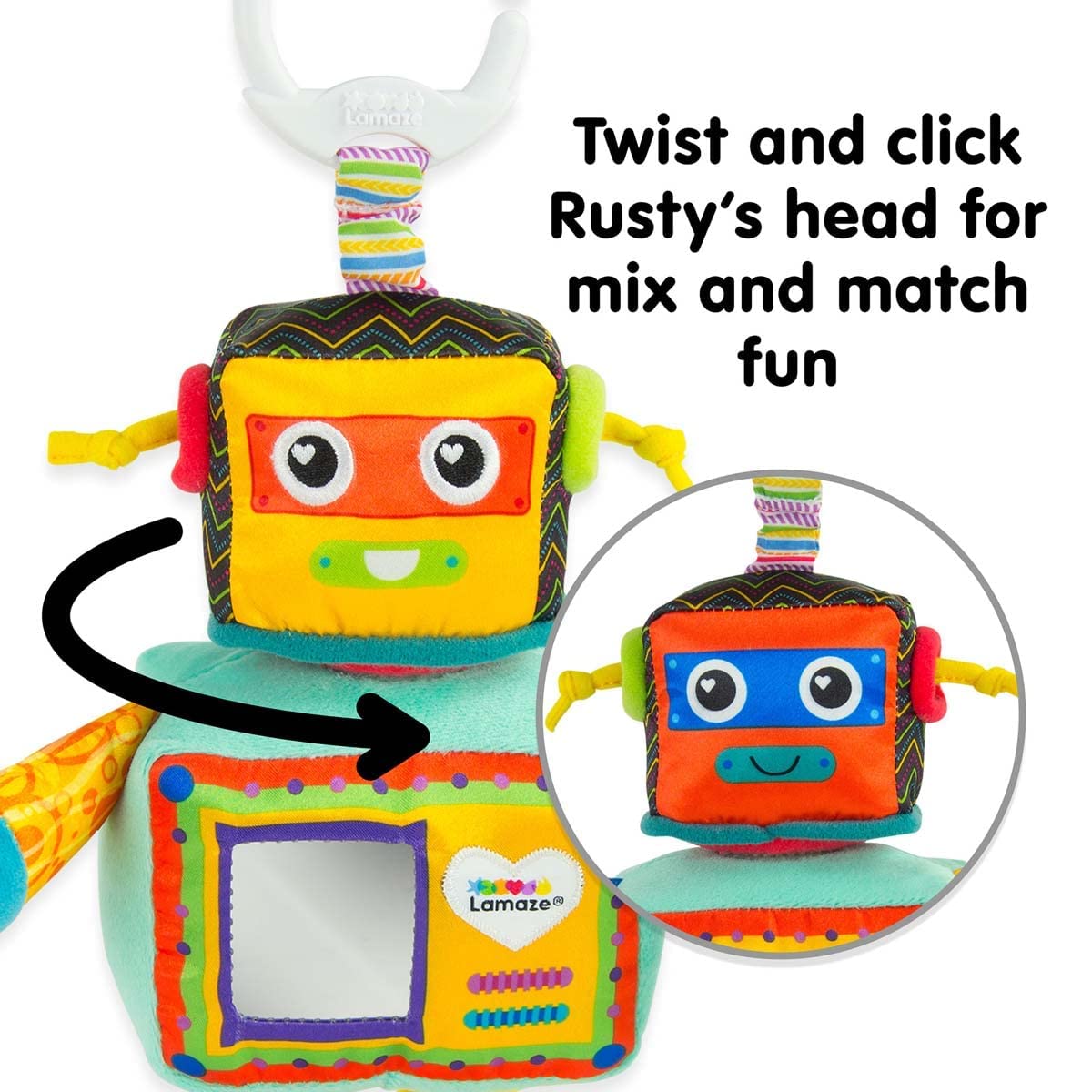 Lamaze Rusty the Robot - Sensory Toy for Babies 0-6 Months with Twistable Head & Clip 7
