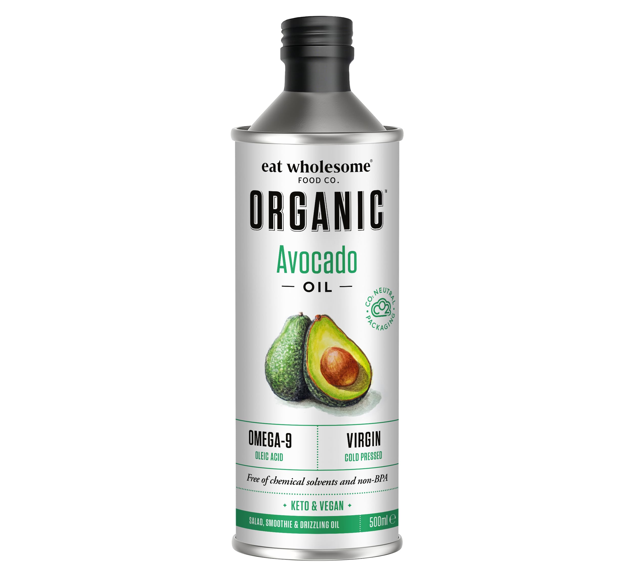Eat Wholesome Organic Avocado Oil, 500ml - Cold Pressed, Unrefined, High in Omega-9, Vegan