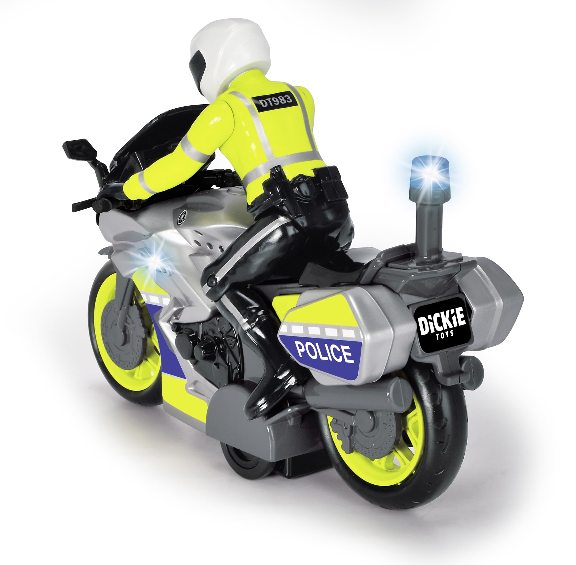 Dickie Toys 203712018 Yamaha Police Motorcycle with Officer Figure - Friction-Powered Ride-On Toy with Lights & Sound for Kids 3+