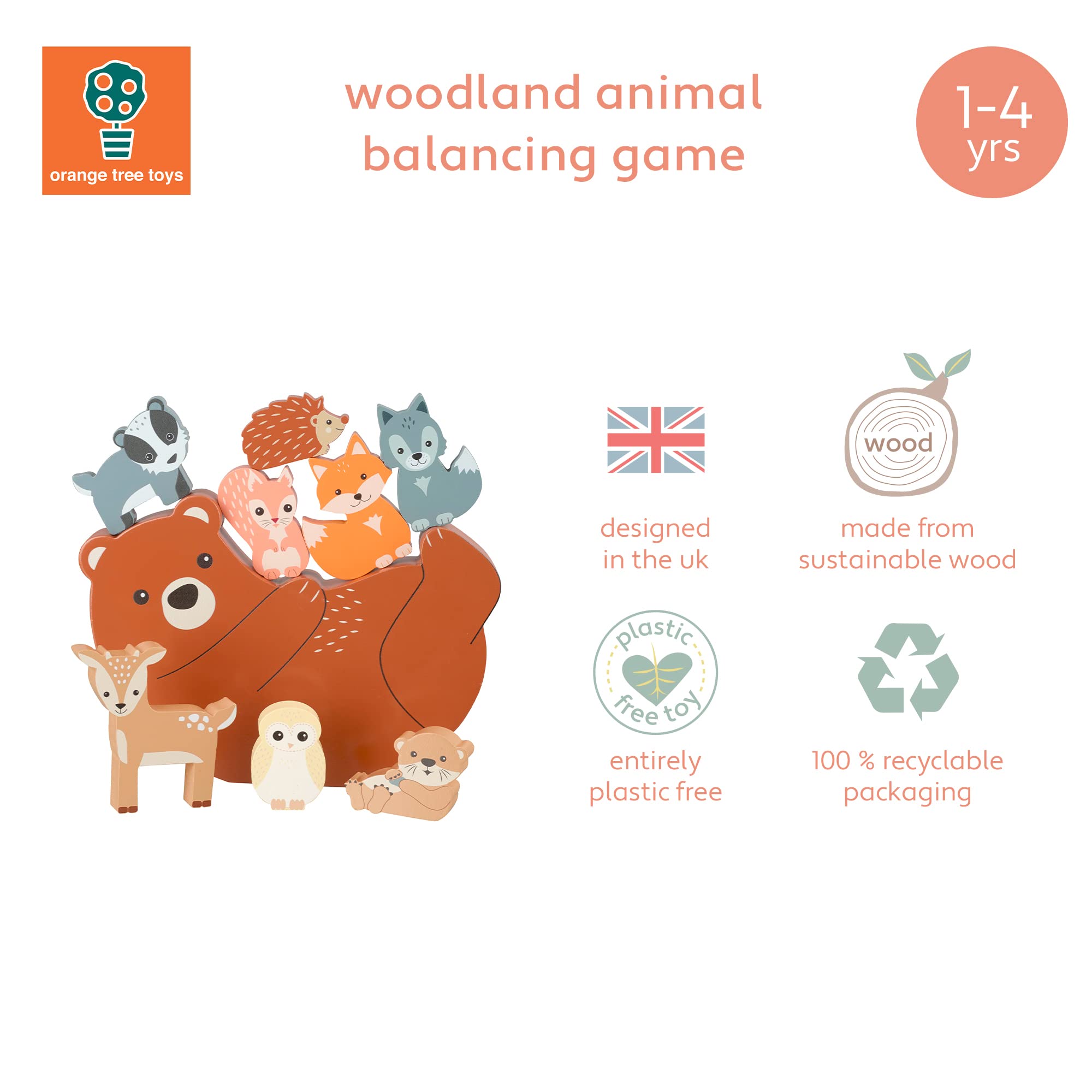 Orange Tree Toys Wooden Stacking Set - Woodland Animals Balancing Game for Toddlers 5