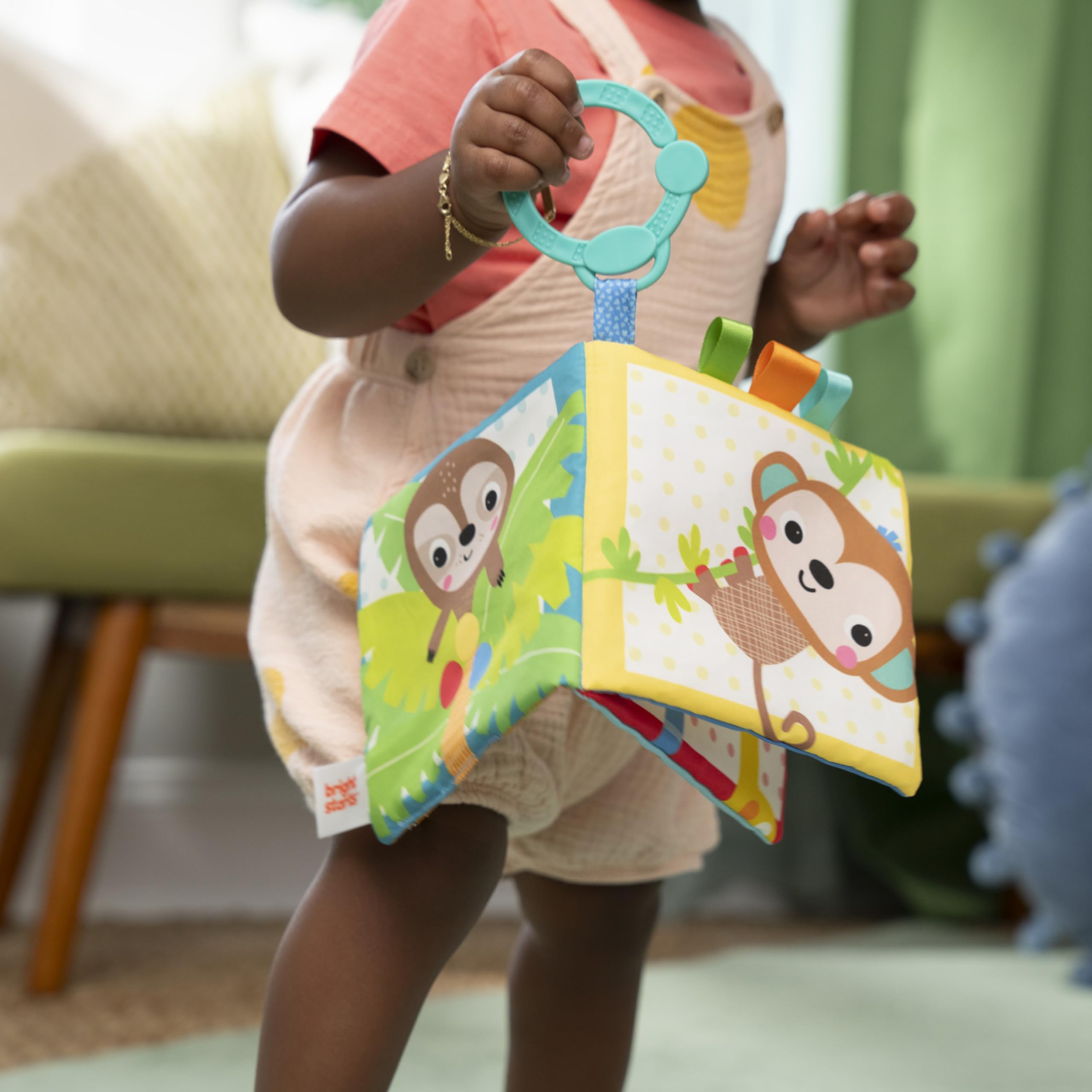 Bright Starts Safari Buddies Soft Crinkle Book Stroller Toy | Sensory Stimulation | Ages 0+ 3