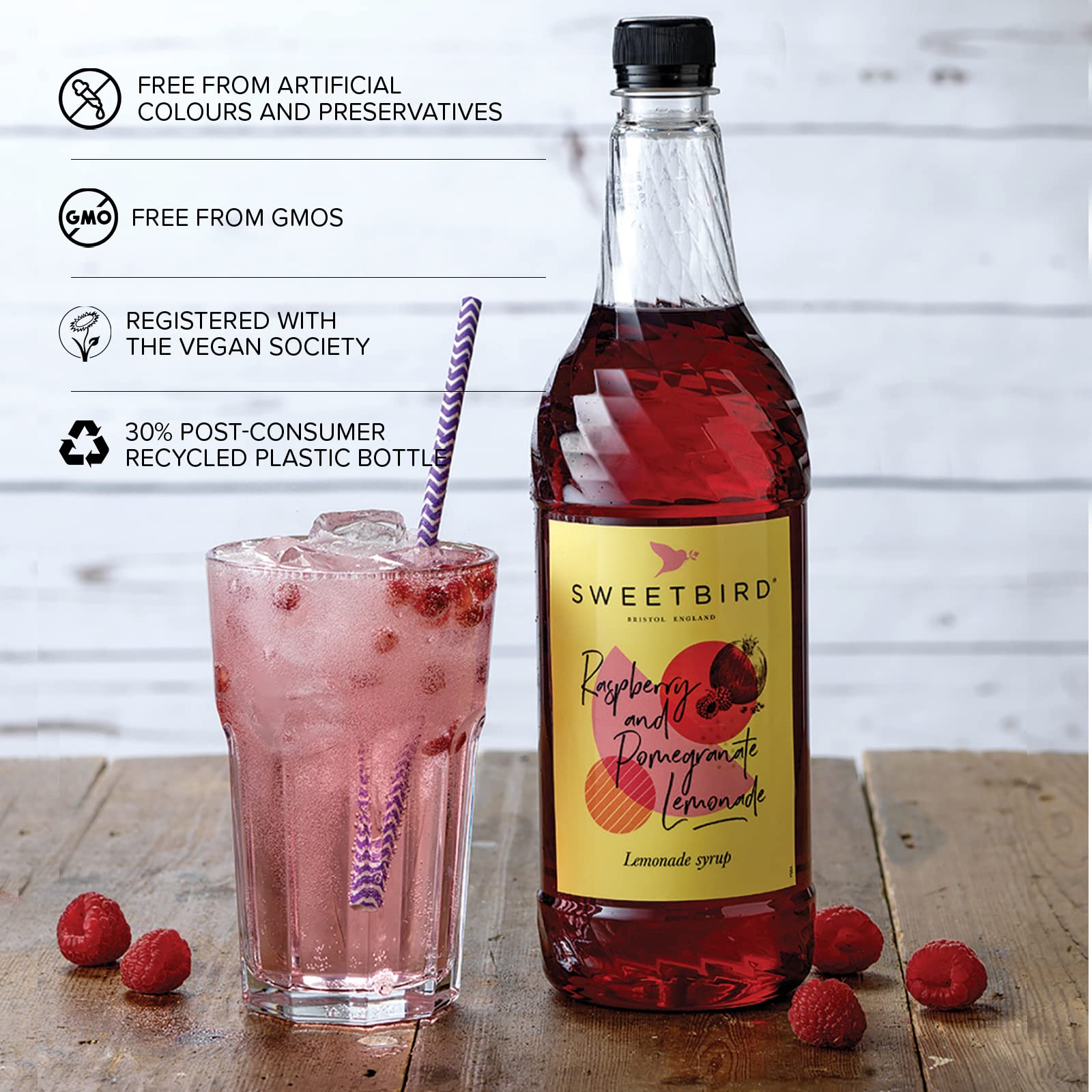 Sweetbird Raspberry & Pomegranate Lemonade Syrup - 1 Litre | Vegan Friendly | Made with British Sugar 2
