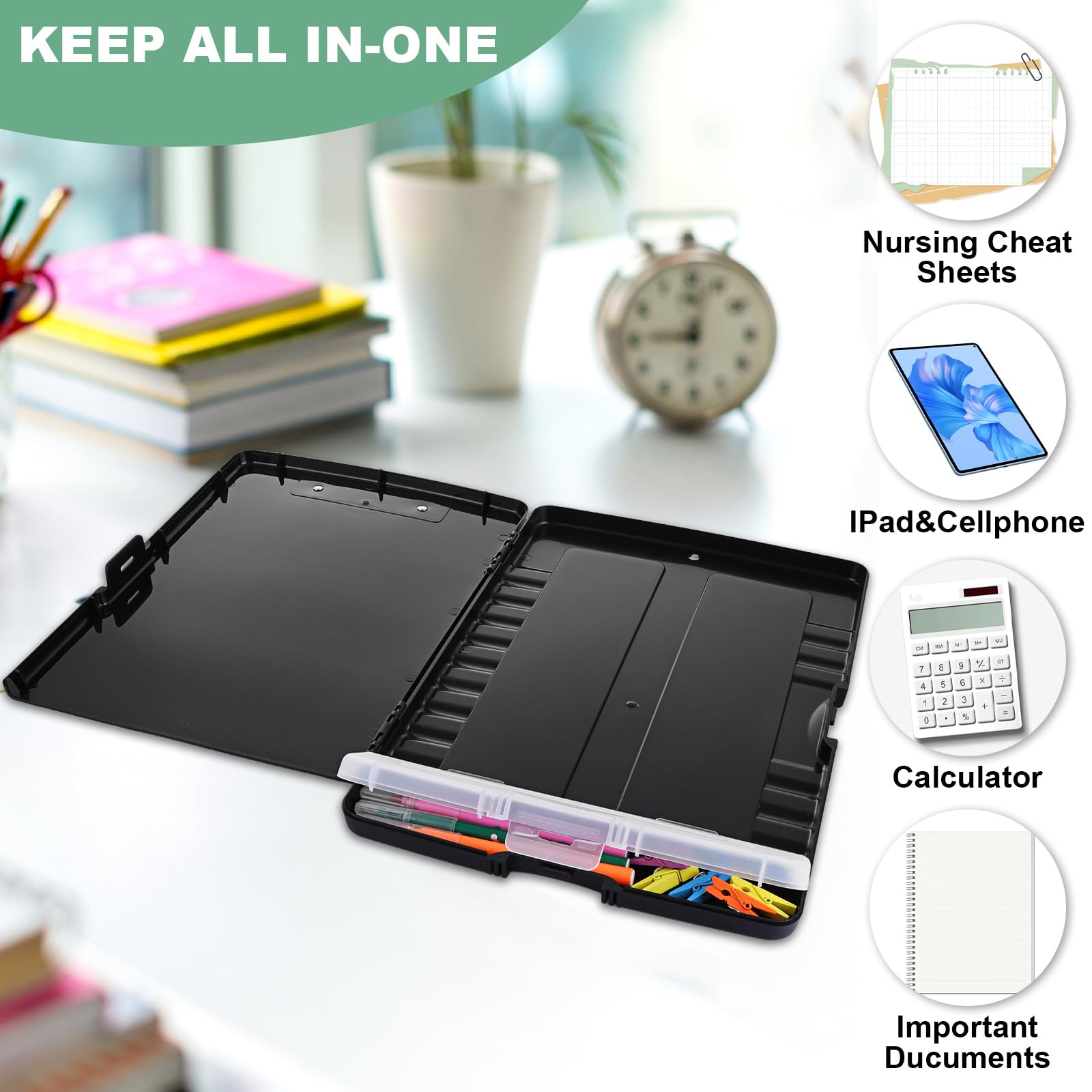 ASelected A4 Storage Clipboard with Pen Holder | Plastic | Black | Holds 200 Sheets 7