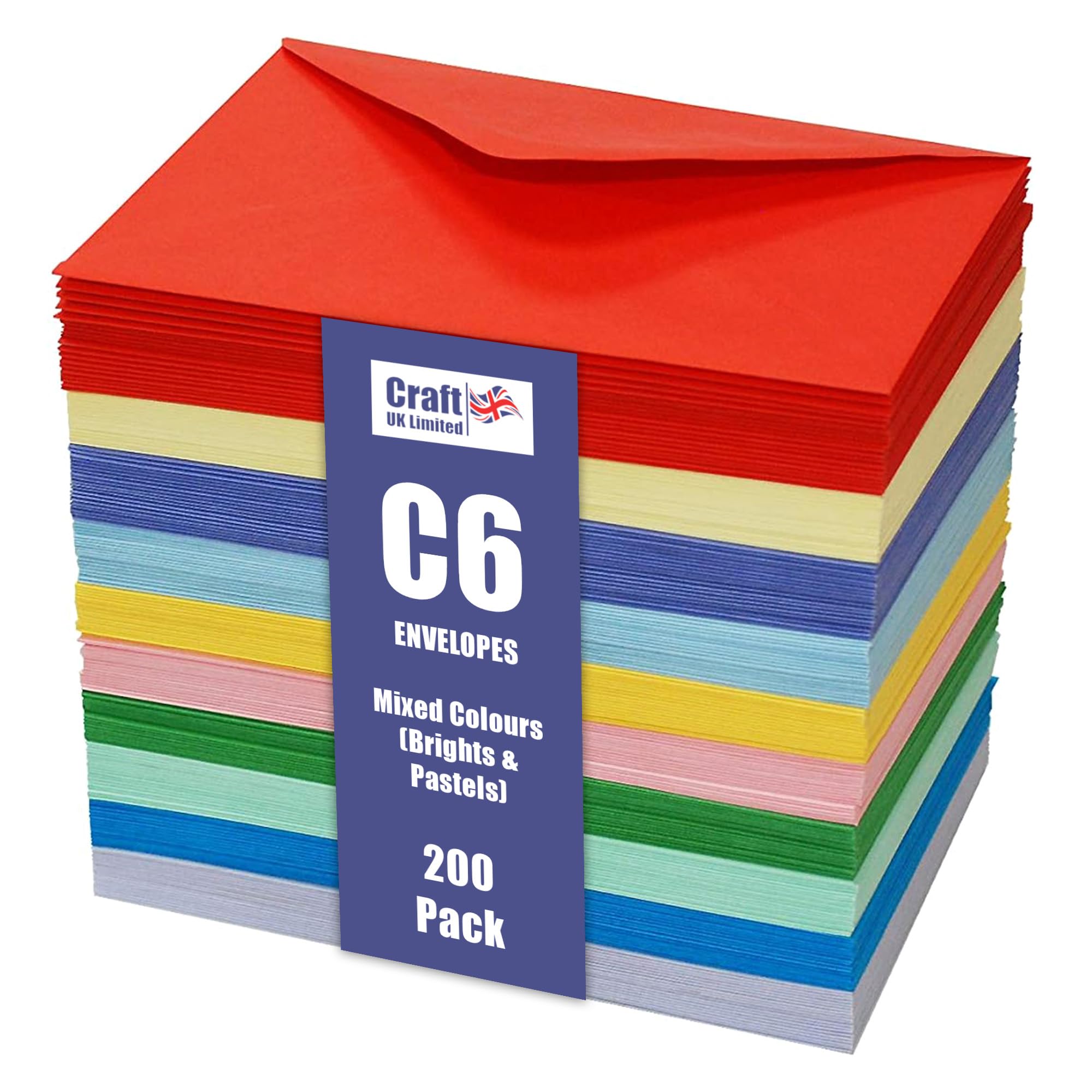 Craft UK Limited - 200 C6 Envelopes | Brights & Pastels Colour Assortment | FSC-Certified Paper