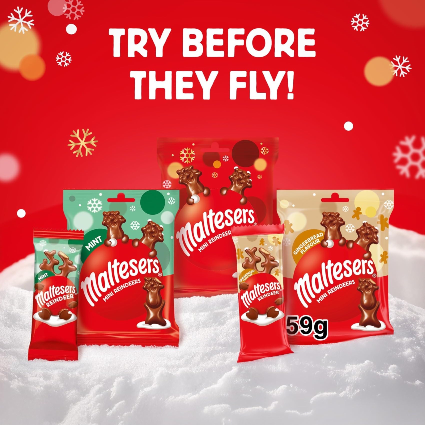 Maltesers Mini Reindeers Gingerbread Flavour Milk Chocolate Treats 59g 6