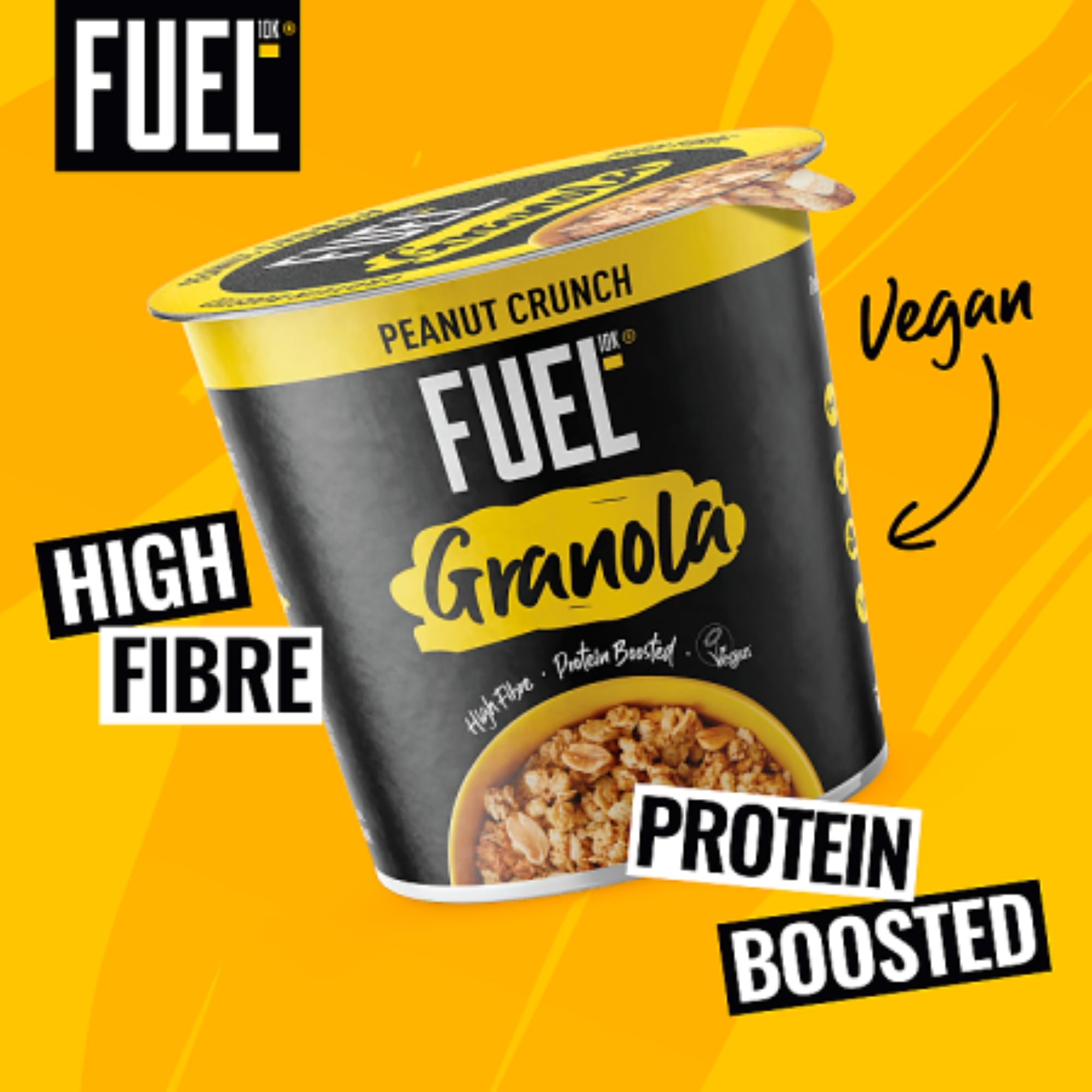 FUEL10K Peanut Crunch Protein Granola Cereal Pot - High Protein, Vegan Friendly | 70g Pot (Pack of 8) 2