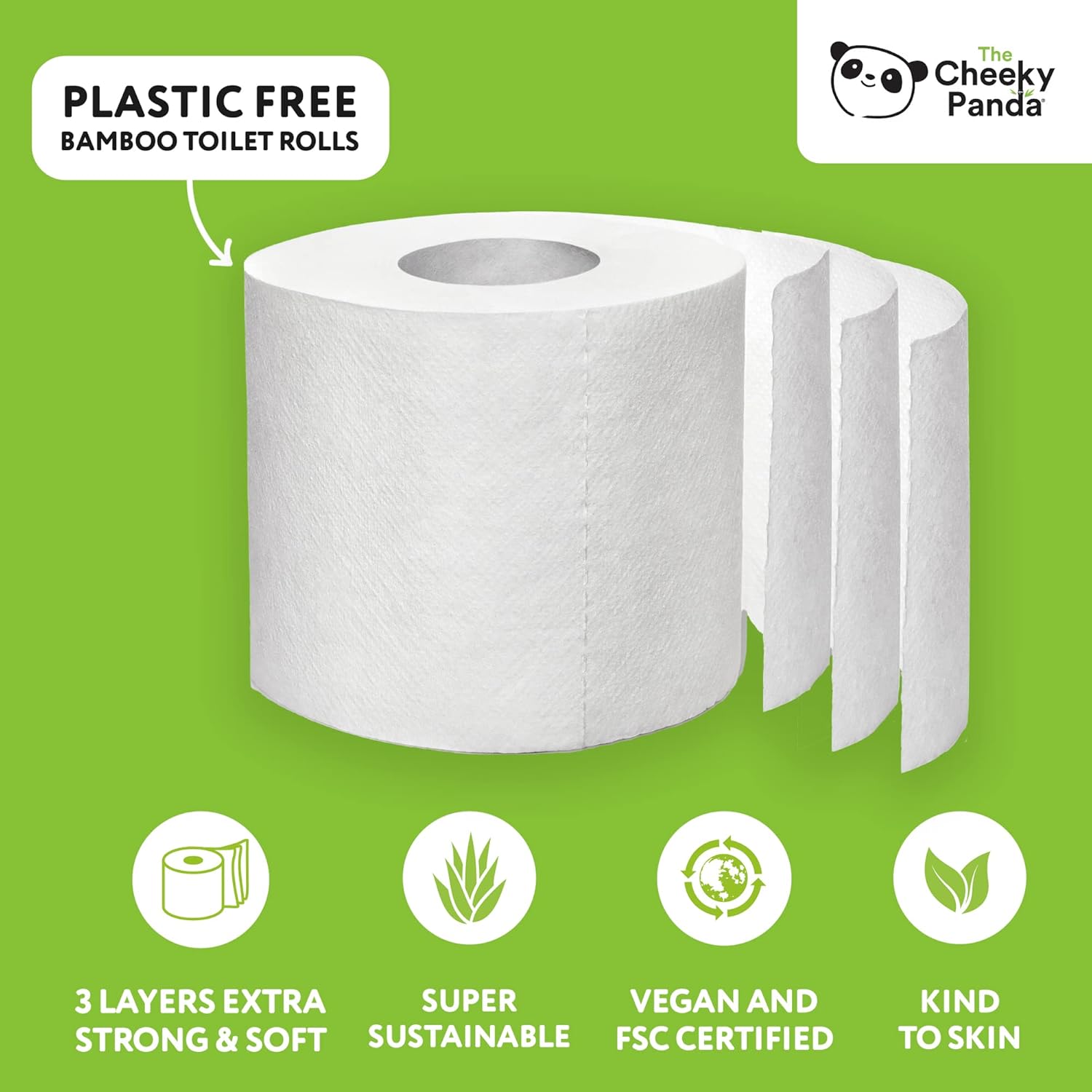 The Cheeky Panda - Bamboo Toilet Paper 9 Rolls | Plastic-Free, FSC-Certified, Hypoallergenic 4