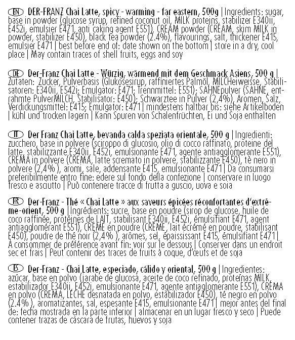 Der-Franz Chai Latte Powder, 500 g – Spiced Black Tea Blend with Ginger, Cardamom & Cinnamon