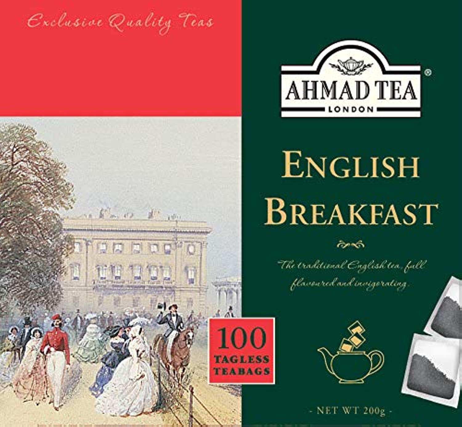 Ahmad Tea English Breakfast Black Tea - 100 Tagless Teabags | Strong & Full-Bodied Brew