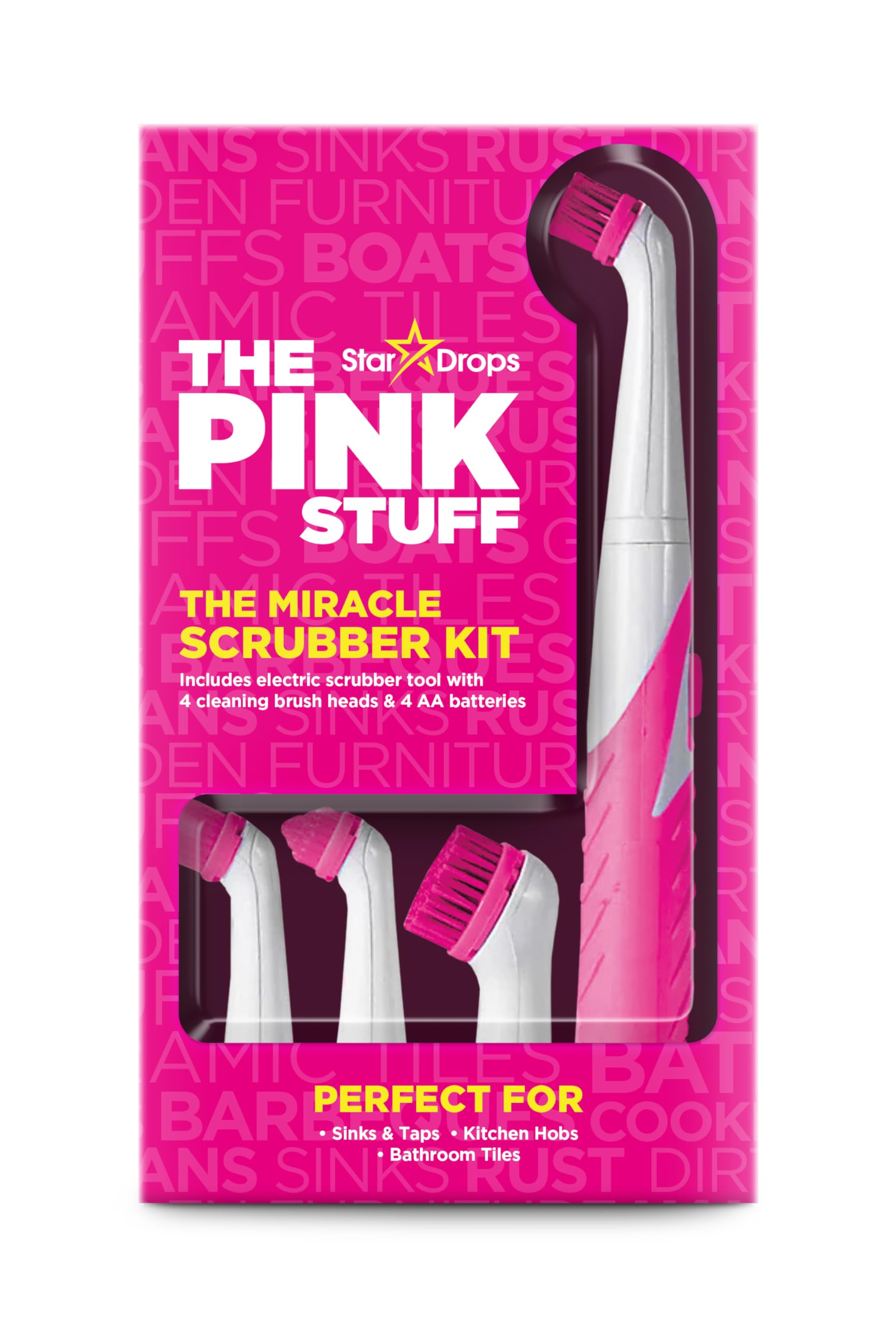 The Pink Stuff - Miracle Scrubber Kit with 4 Brush Heads - Electric Cleaning Tool