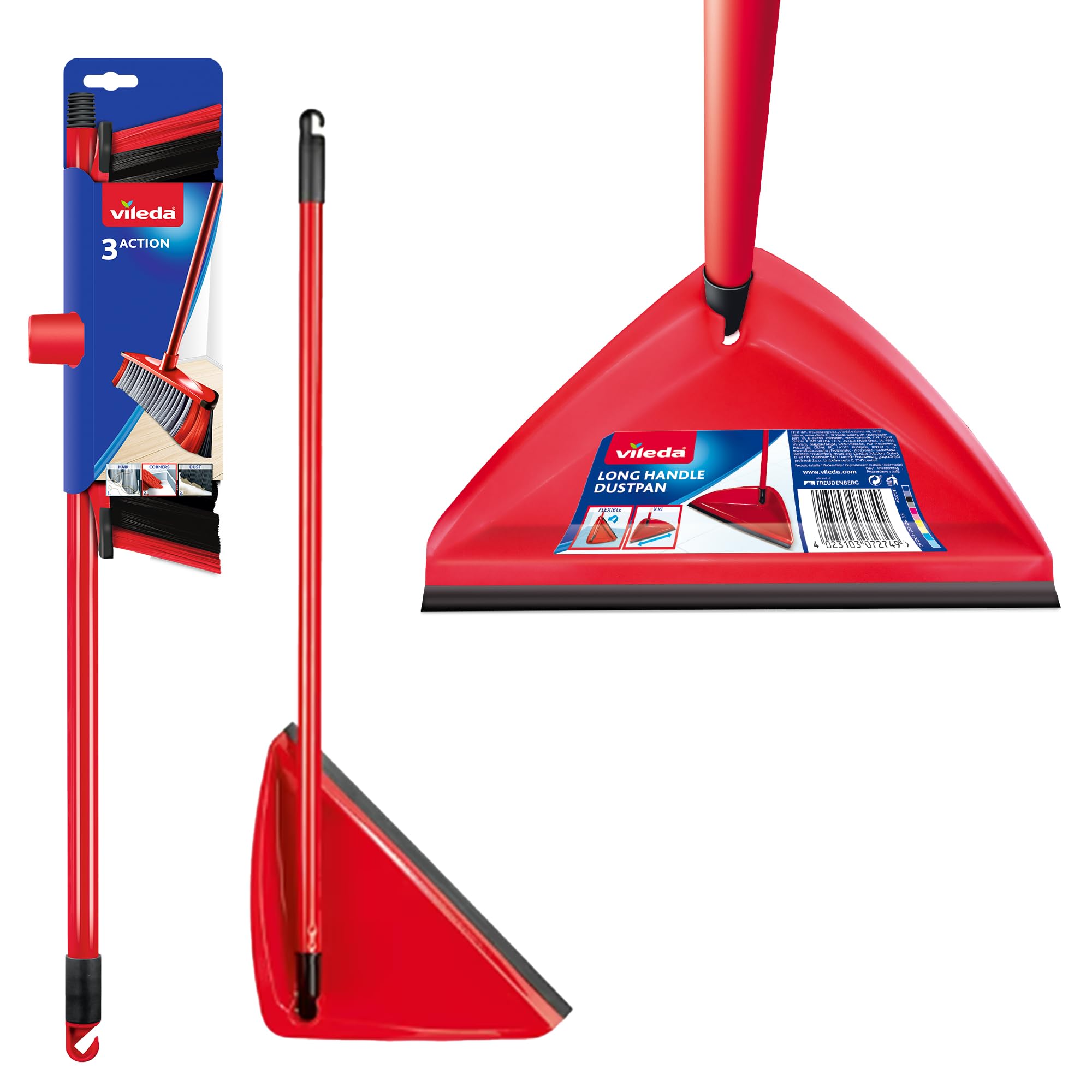 Vileda 3Action Broom Plus Long Handled Dustpan Set, Red 8
