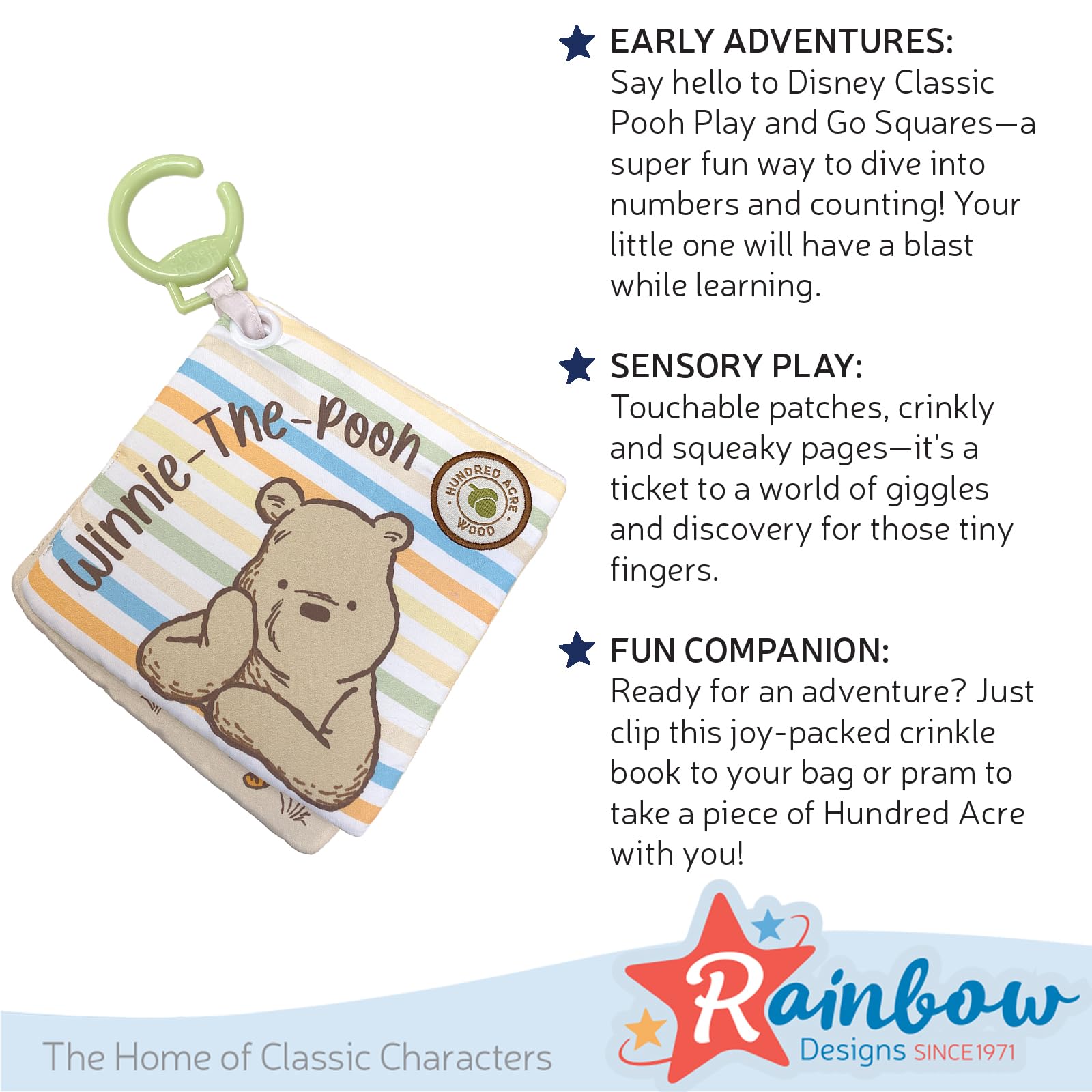 Rainbow Designs Disney Winnie the Pooh Baby Cloth Book - Touch and Feel Sensory Toy for 0-10 Years 6