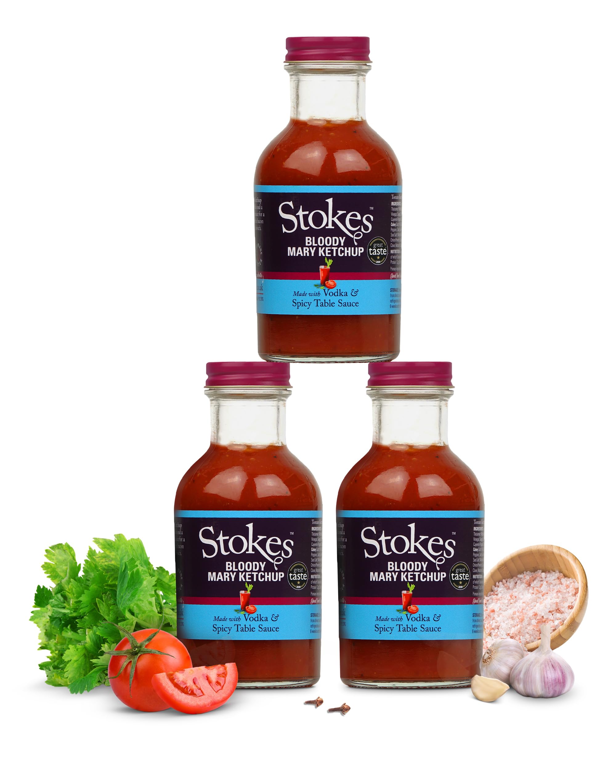 Stokes Bloody Mary Tomato Ketchup 3PK, Rich & Spicy Tomato Sauce with Vodka & Spicy Table Sauce