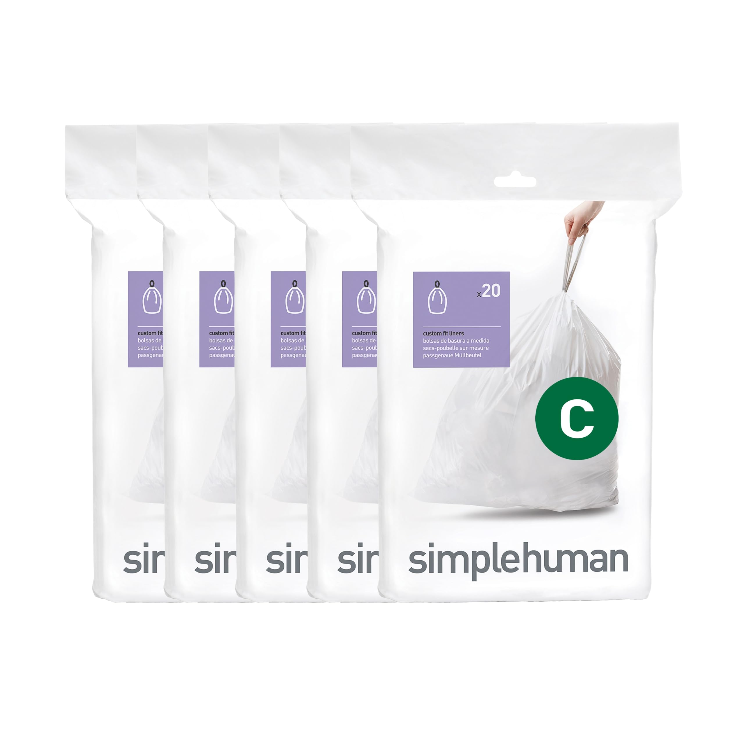 simplehuman Code C Bin Liners - Custom Fit, 50% Recycled Plastic, Drawstring Handles | 100 Count 1