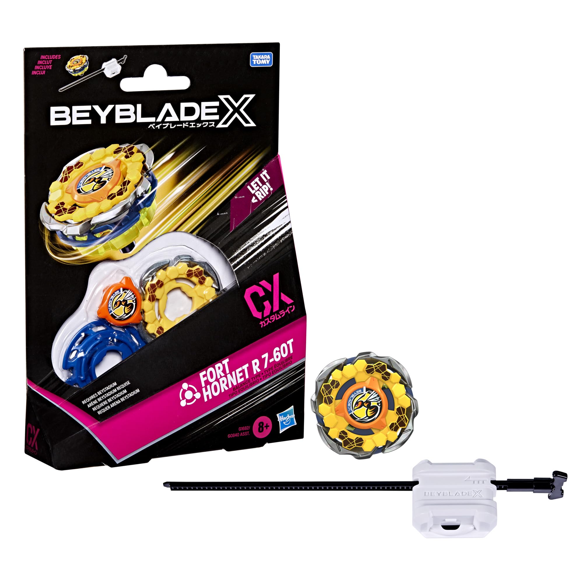 Hasbro Beyblade X Fort Hornet R 7-60T CX Starter Pack Top and Launcher | Right-Spin Balance Type | Ages 8+