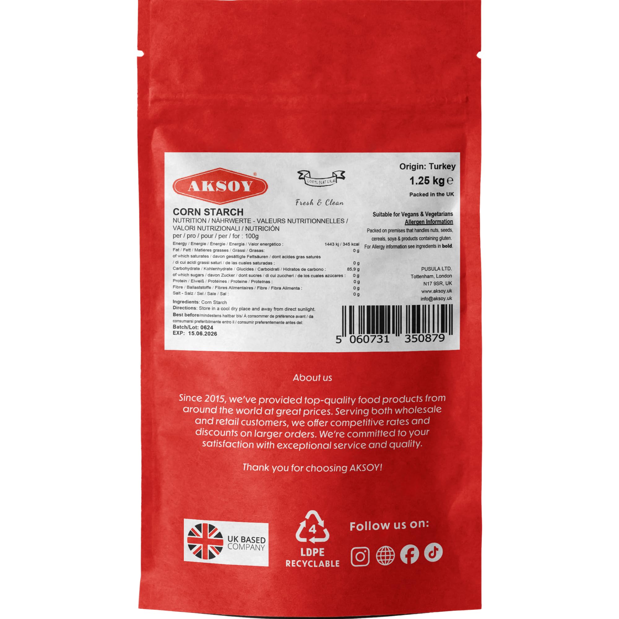 AKSOY 100% Pure Corn Starch | 1.25 KG Resealable Pouch | Non-GMO, Vegan Thickener for Gravy, Sauces, Baking & Puddings 7