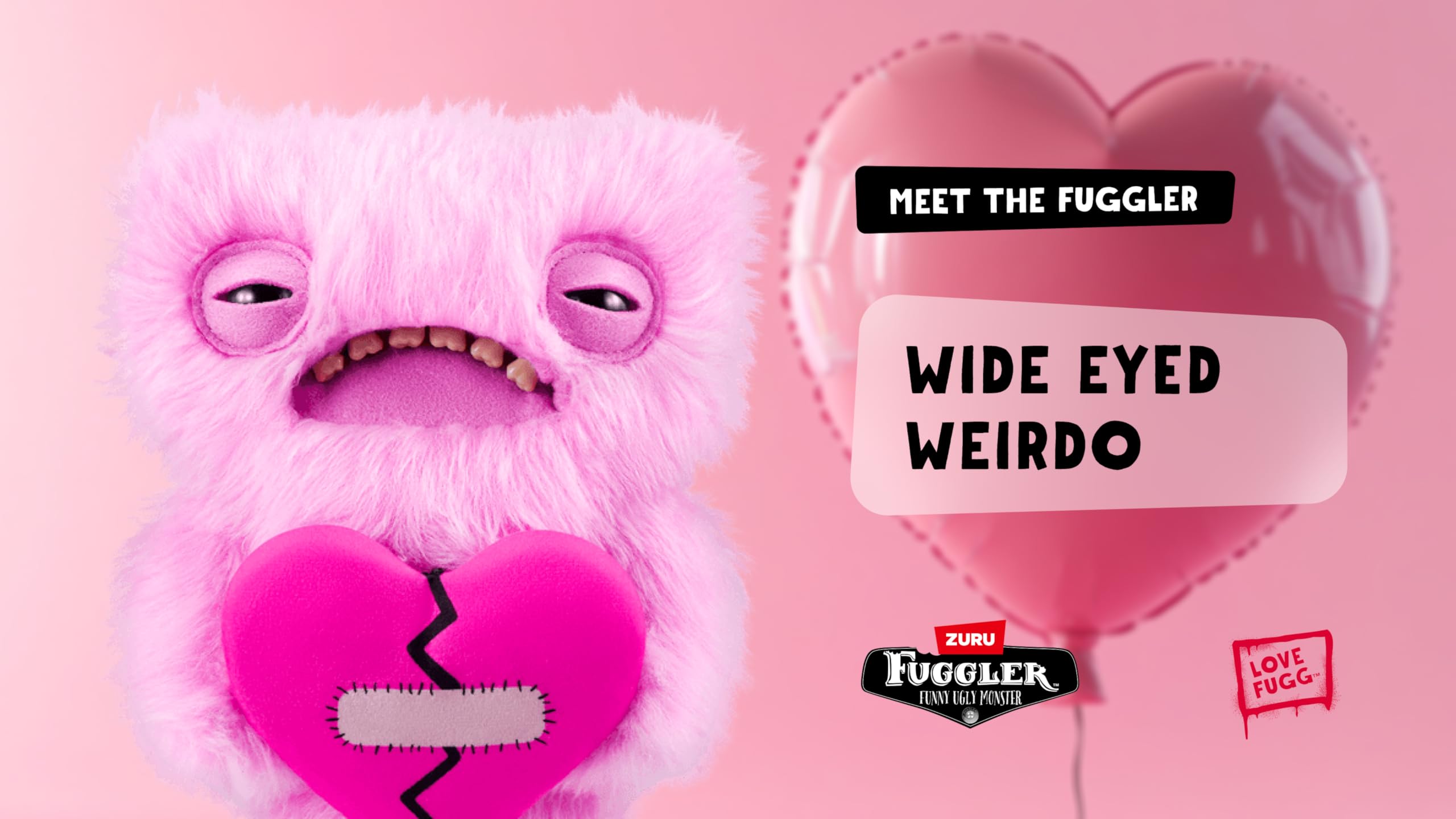 Fuggler Love Fugg by ZURU - Peculiar Plush Collectible with Human-Like Teeth, Pink Wide Eyed Weirdo 3