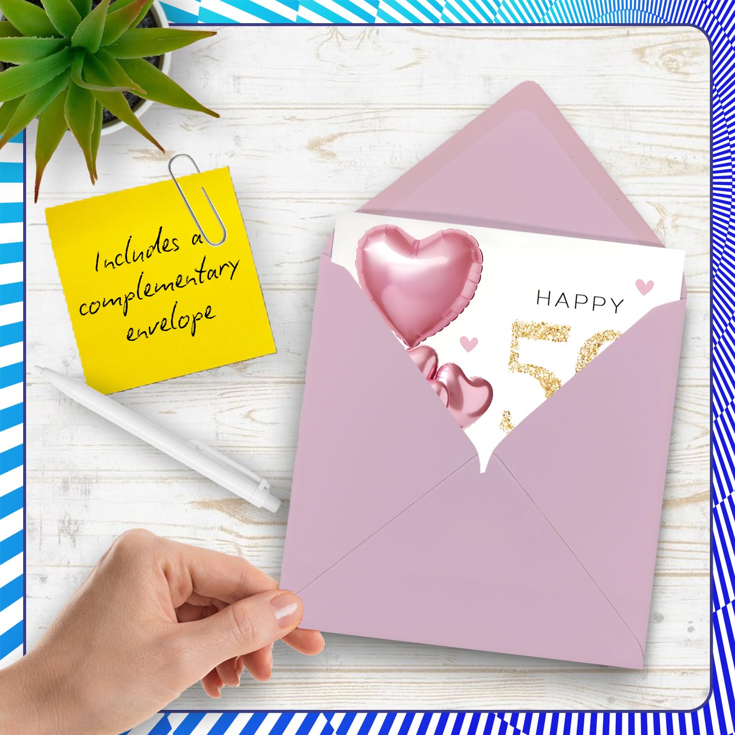 Stuff4 50th Birthday Card for Women - Pink Glitter Balloons | 145mm x 145mm | Blank Inside 5