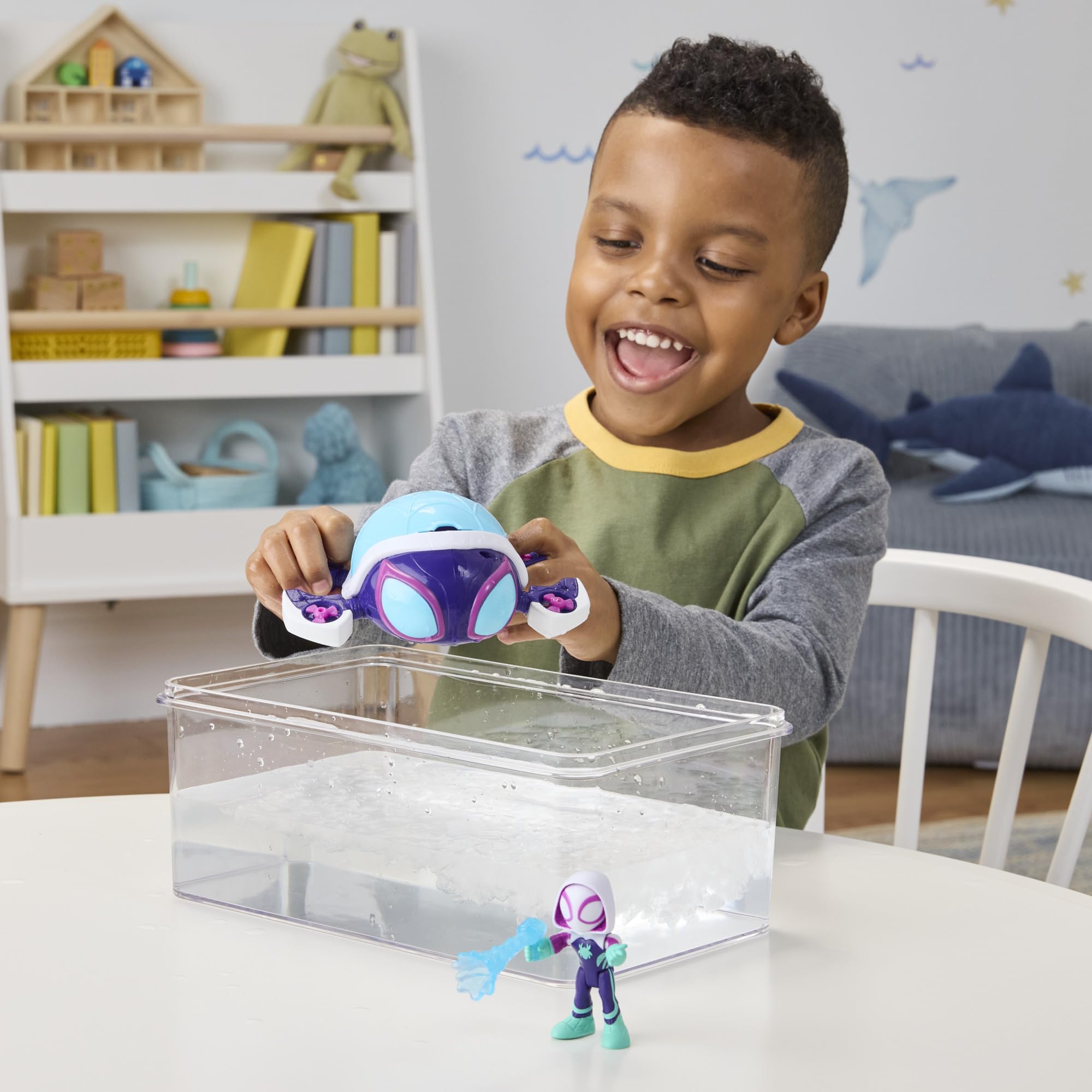 Spidey and His Amazing Friends Marvel Water-Webs Ghost Turtle Submarine Toy - Color-Change Eyes & Action Figure Playset 6