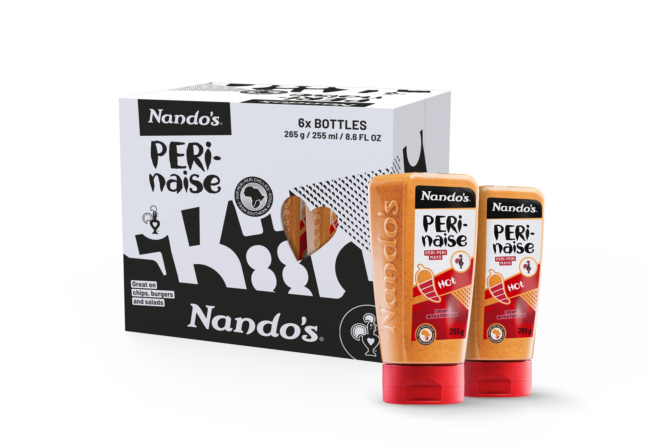 Nando's Hot PERinaise Mayonnaise - Spicy Kick, Creamy Texture | 265g Squeeze Bottle (Pack of 6) 1