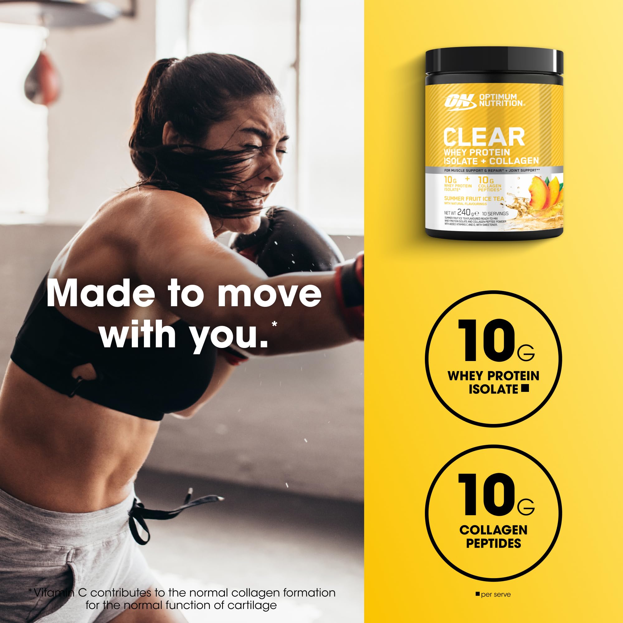 Optimum Nutrition Clear Whey + Collagen Summer Fruit Ice Tea Flavour 240g 3