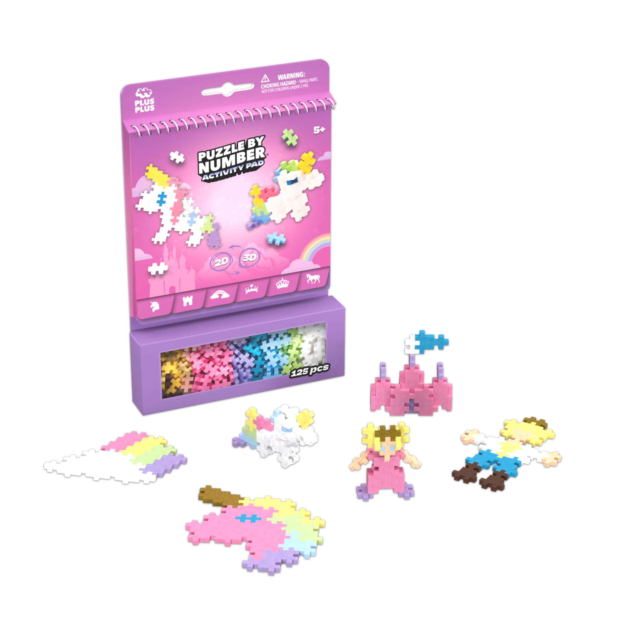 PLUS PLUS Puzzle by Number Activity Pad - 125-Piece Travel Building Set for Kids 5+